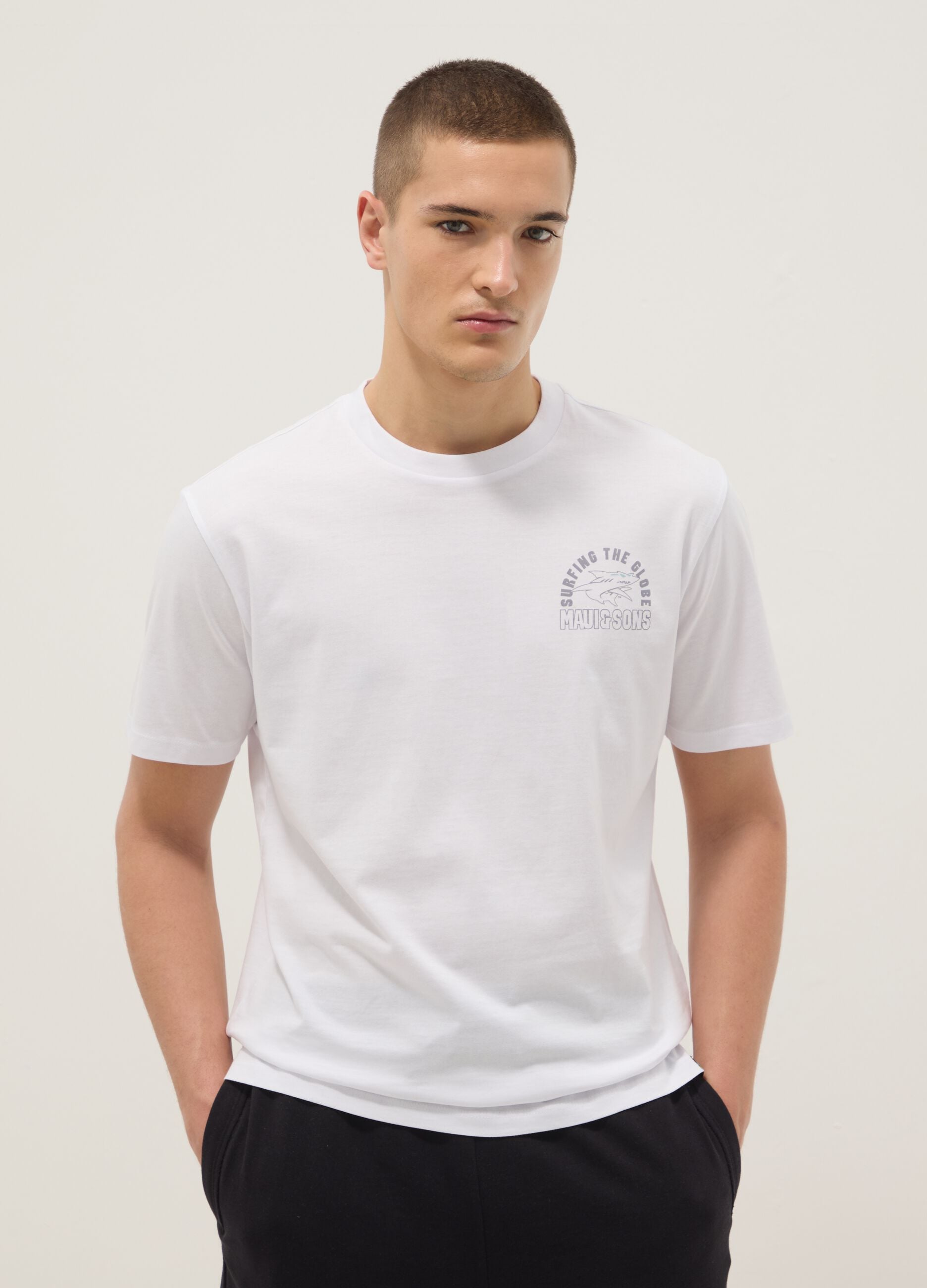 White pure cotton short-sleeve T-shirt, relaxed fit with print
