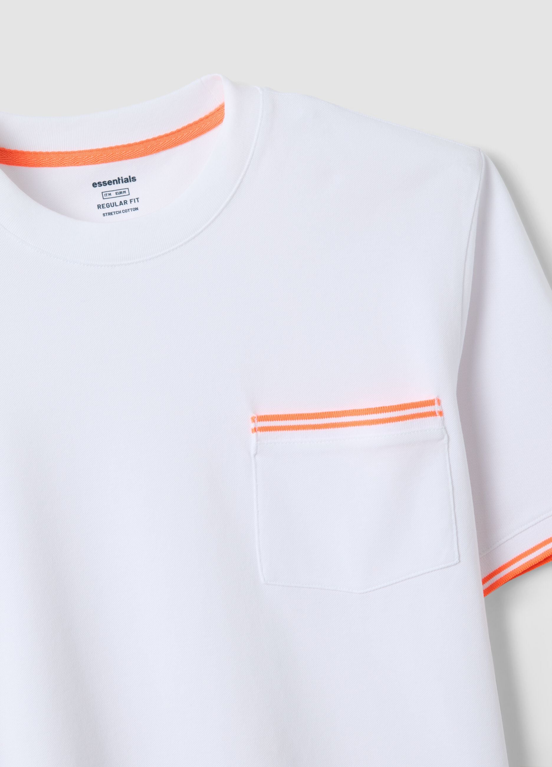 White stretch cotton T-shirt with chest pocket