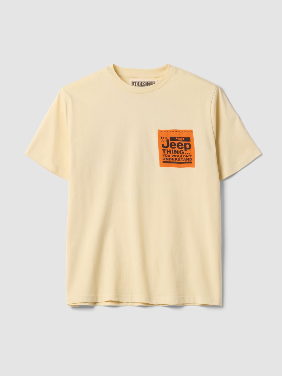T-shirt beige in puro cotone con girocollo e stampa Jeep_0