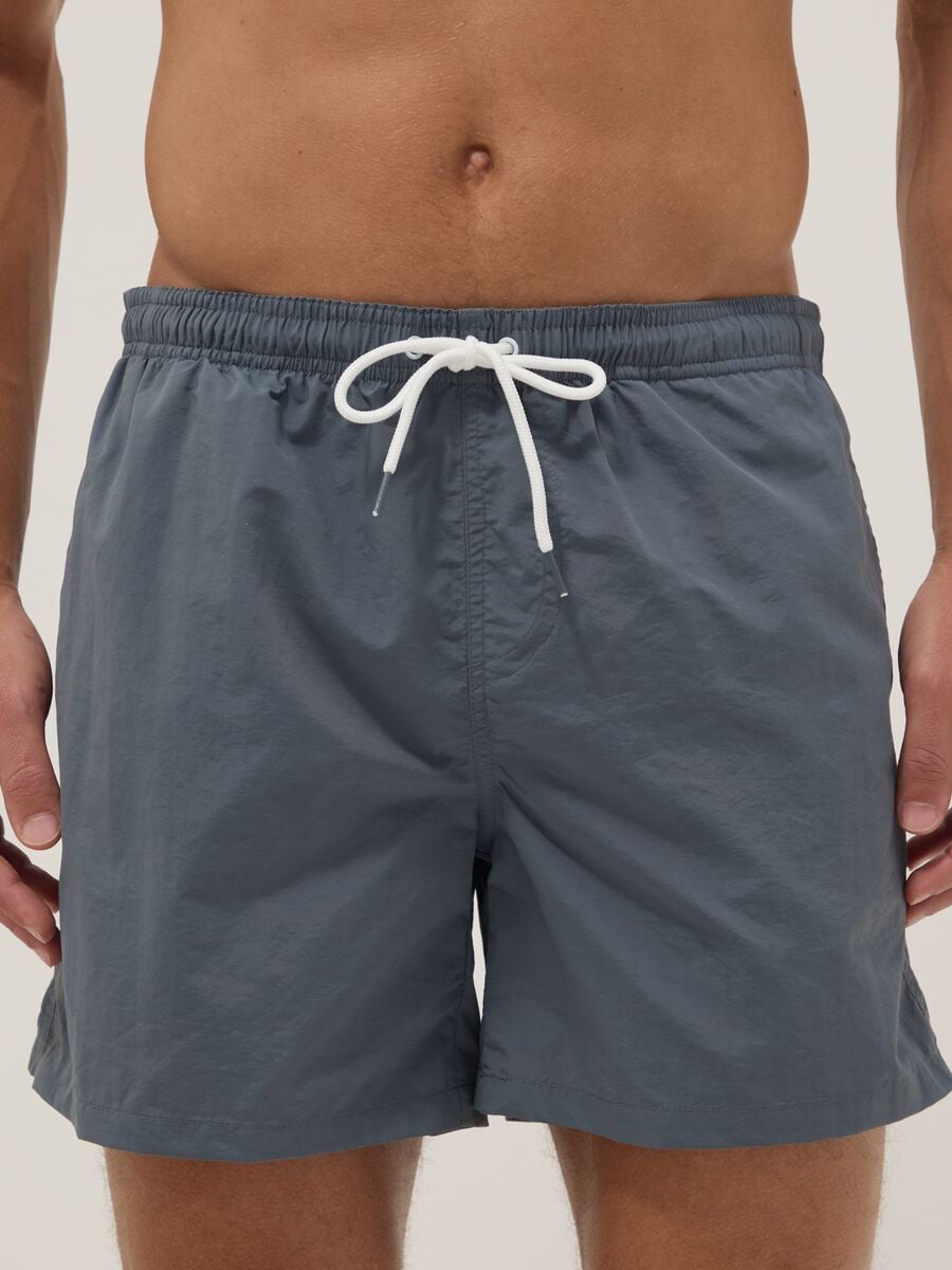 Grey regular-fit swim shorts with drawstring_1