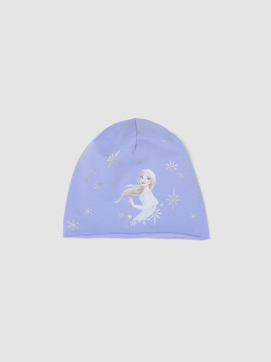 Purple stretch cotton jersey hat with Frozen print for girls_0