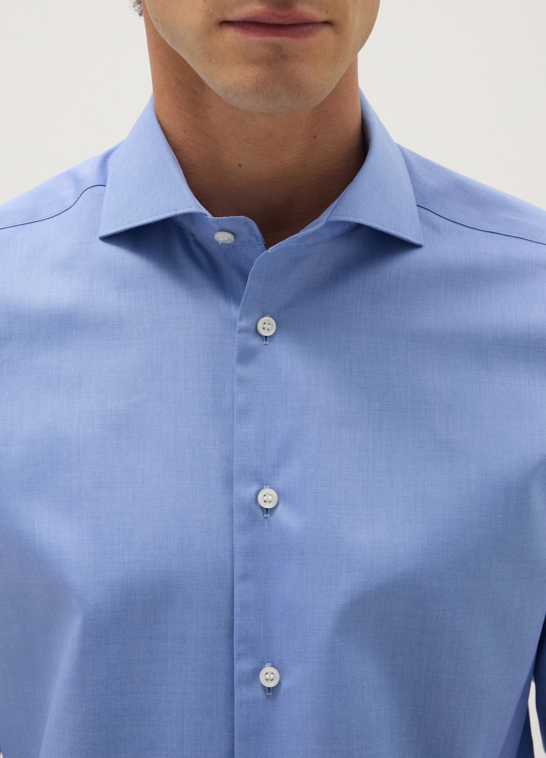 Slim fit light blue pure cotton shirt