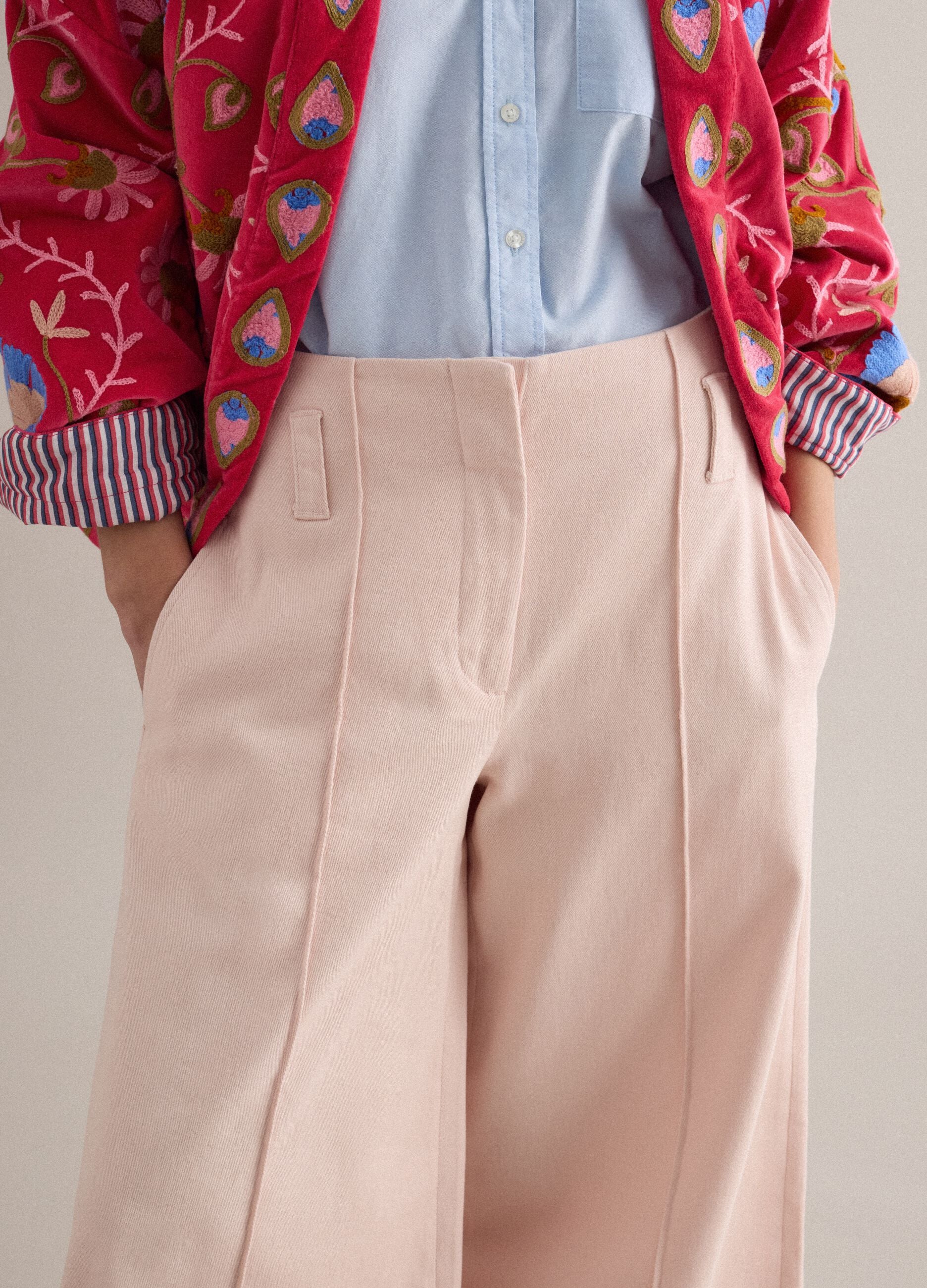 Straight Pink Trousers in Twill and Stretch Cotton