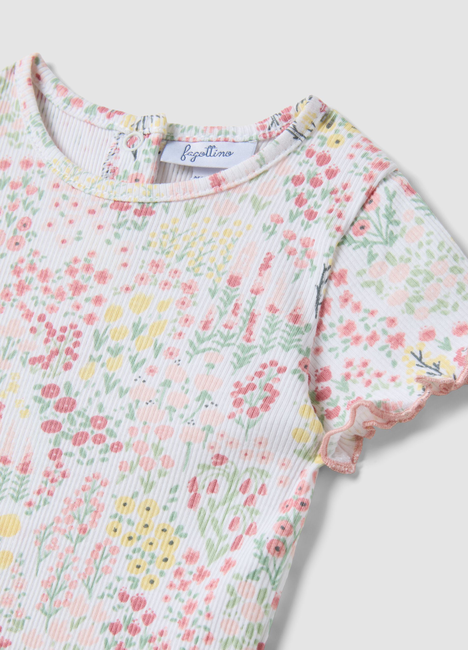 Multicolour pure cotton baby girl T-shirt with floral pattern