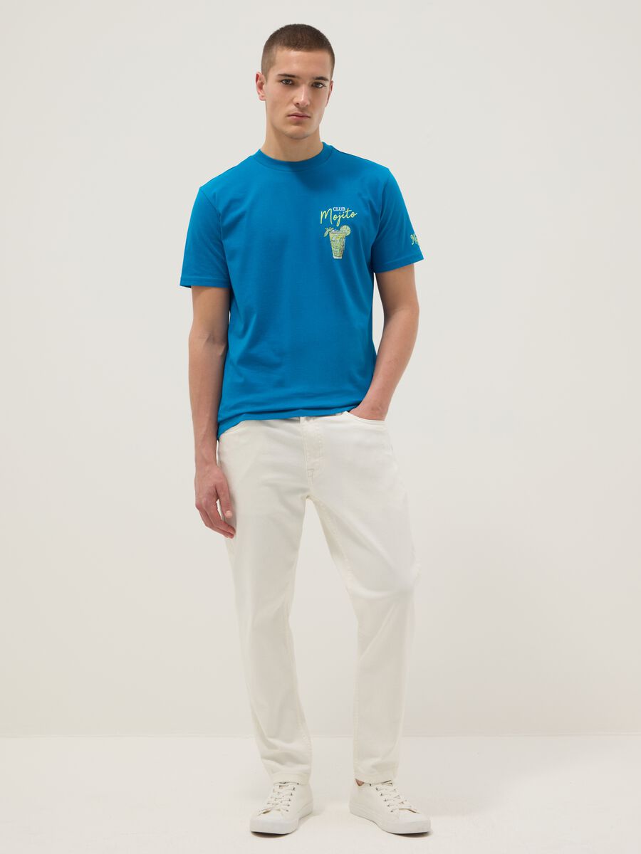 Regular fit pure cotton blue T-shirt with mojito print_1