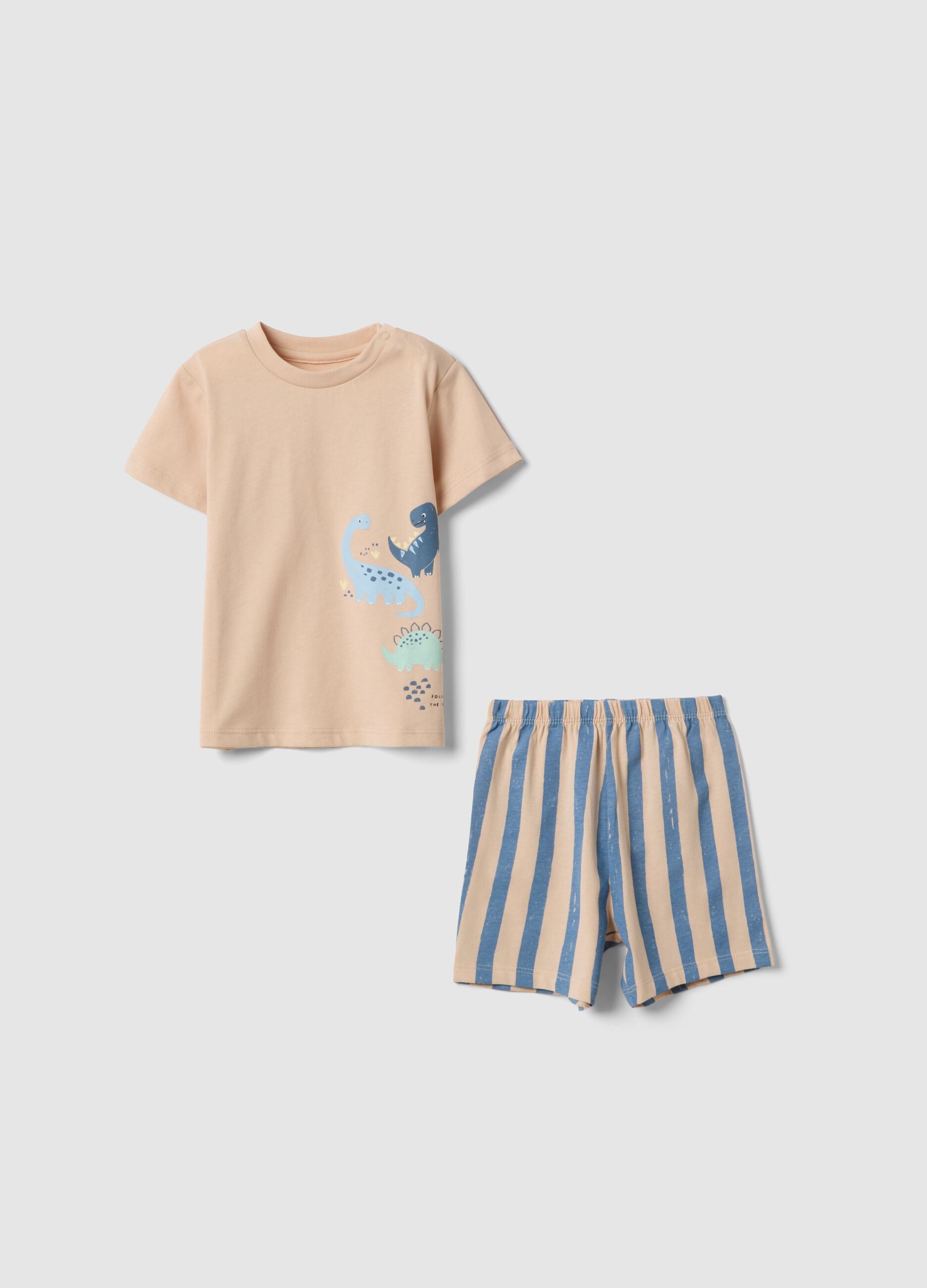 Multicoloured short pyjama in pure cotton for newborns with dinosaurs