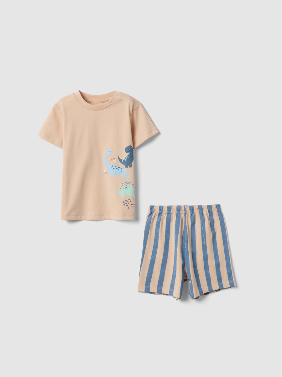 Multicoloured short pyjama in pure cotton for newborns with dinosaurs_0