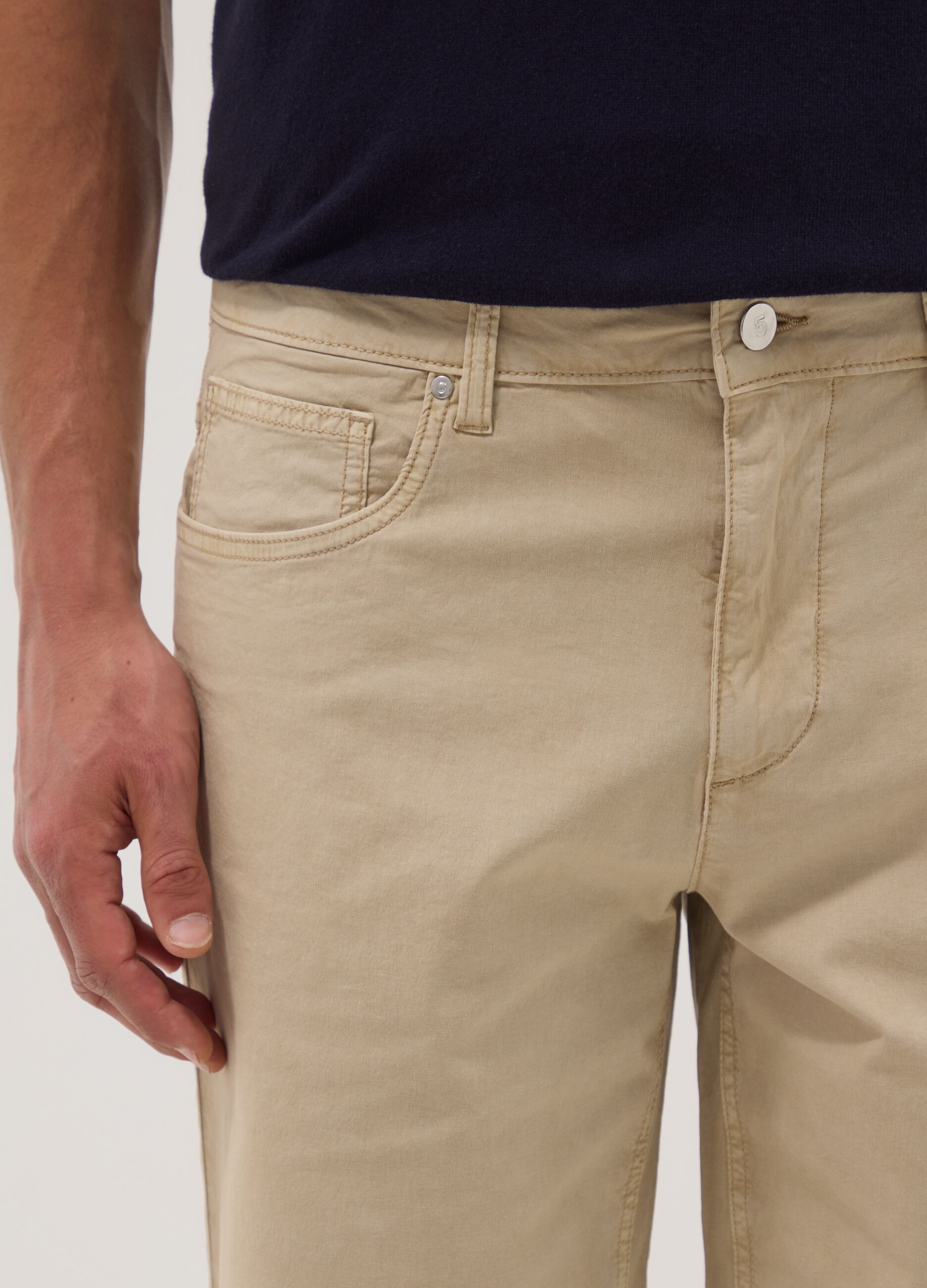 Beige stretch-cotton Bermuda shorts, regular fit