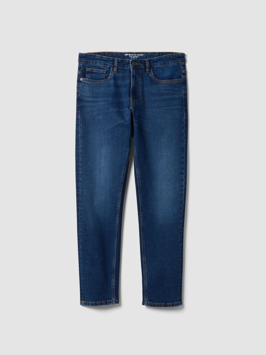Blue slim-fit stretch cotton jeans_0
