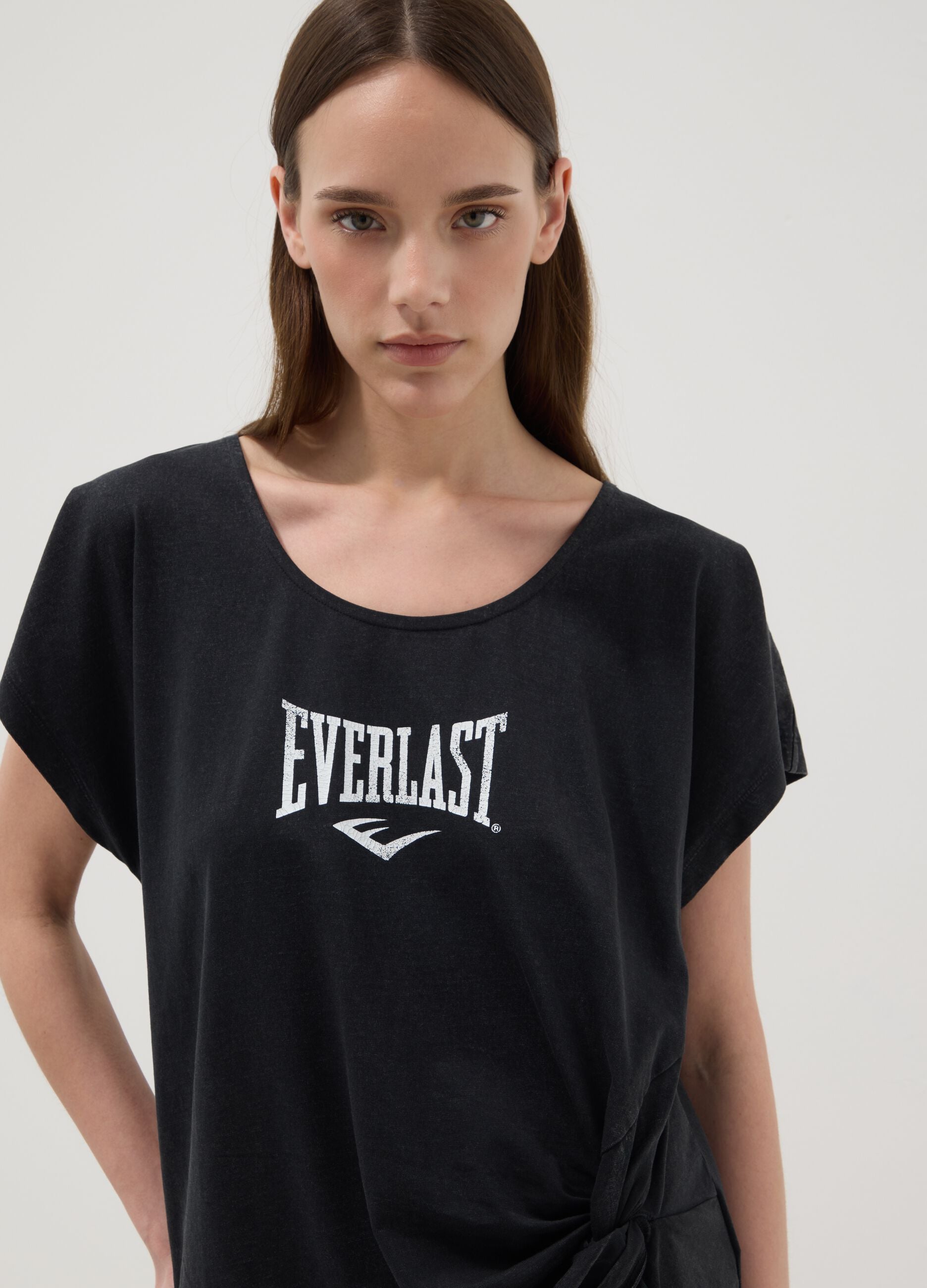 Black pure cotton regular fit T-shirt with knot detail