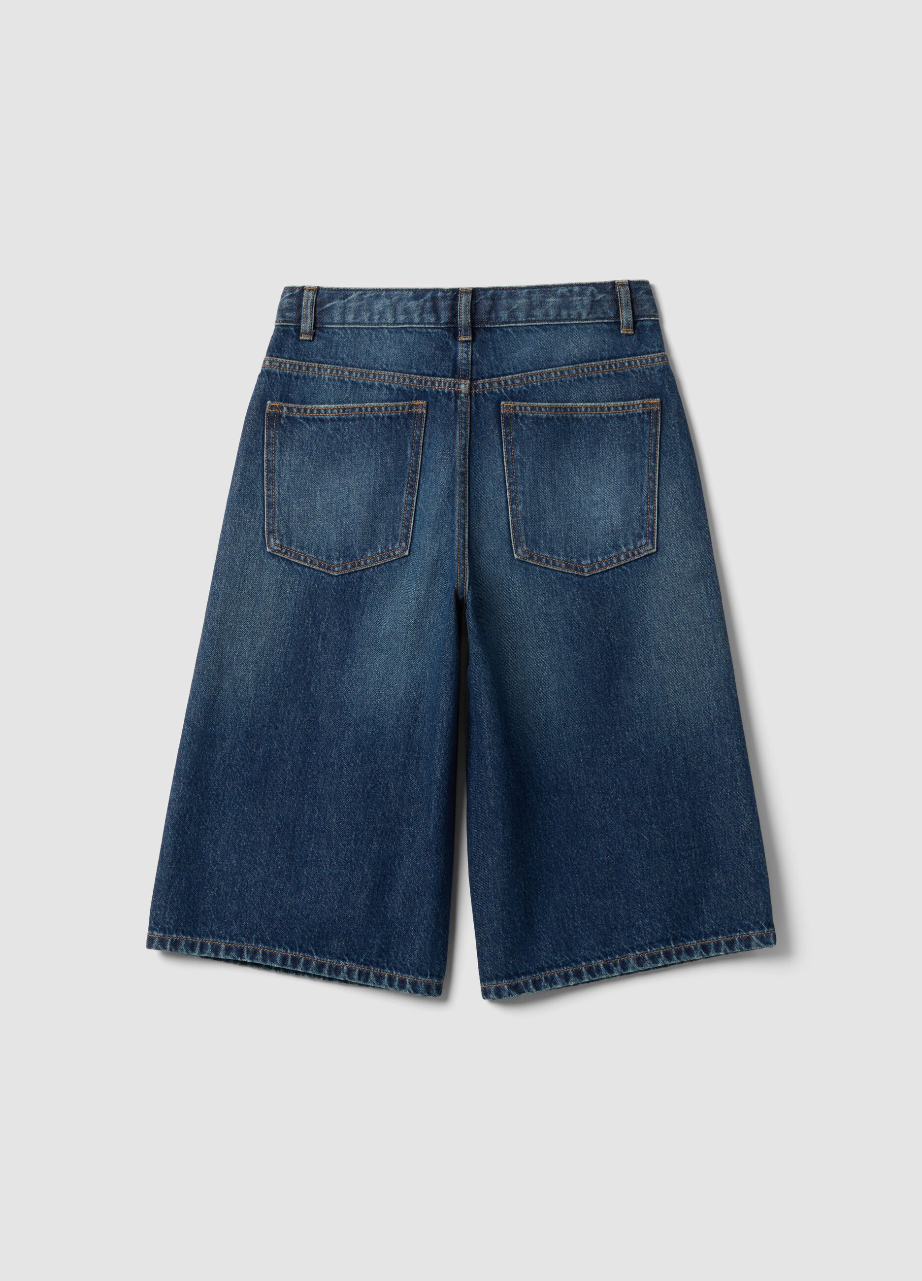 Baggy blue denim shorts in pure cotton
