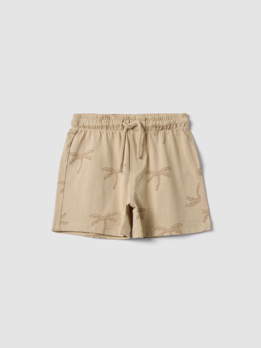 Shorts beige in cotone organico con stampa all over_0