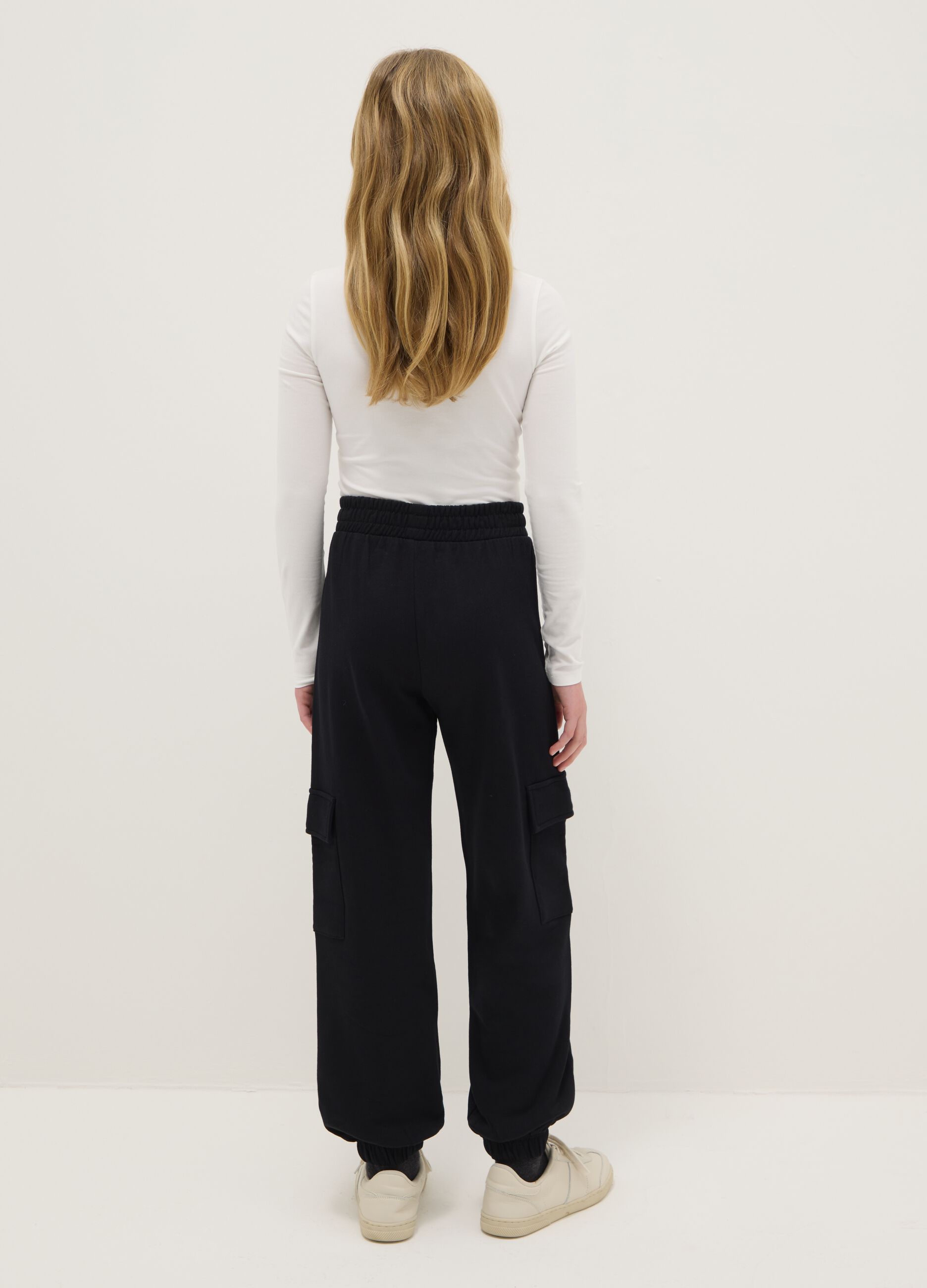 Girls' regular fit black cotton jogger trousers