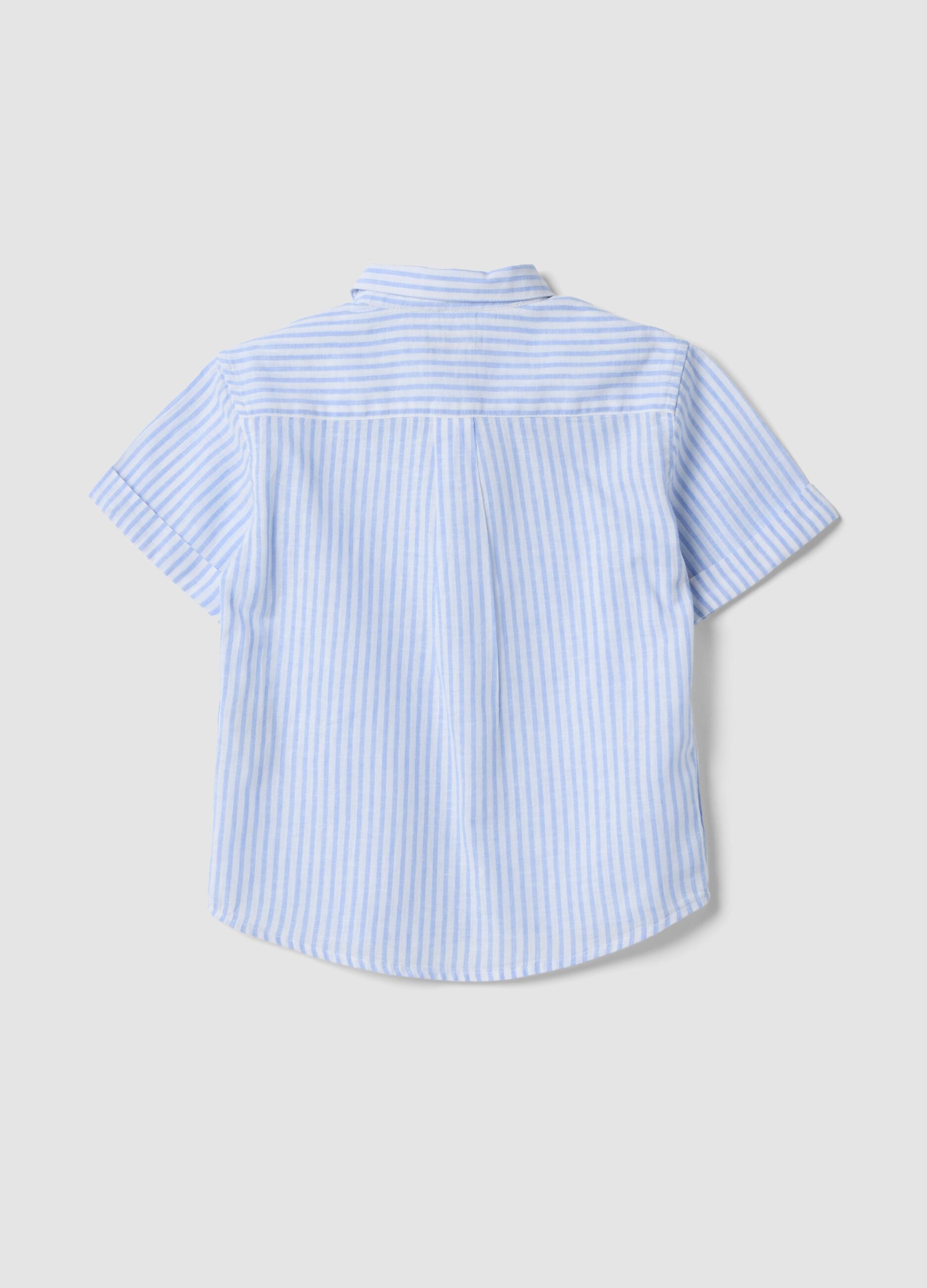 Boys' blue striped linen and cotton blend shirt, regular fit