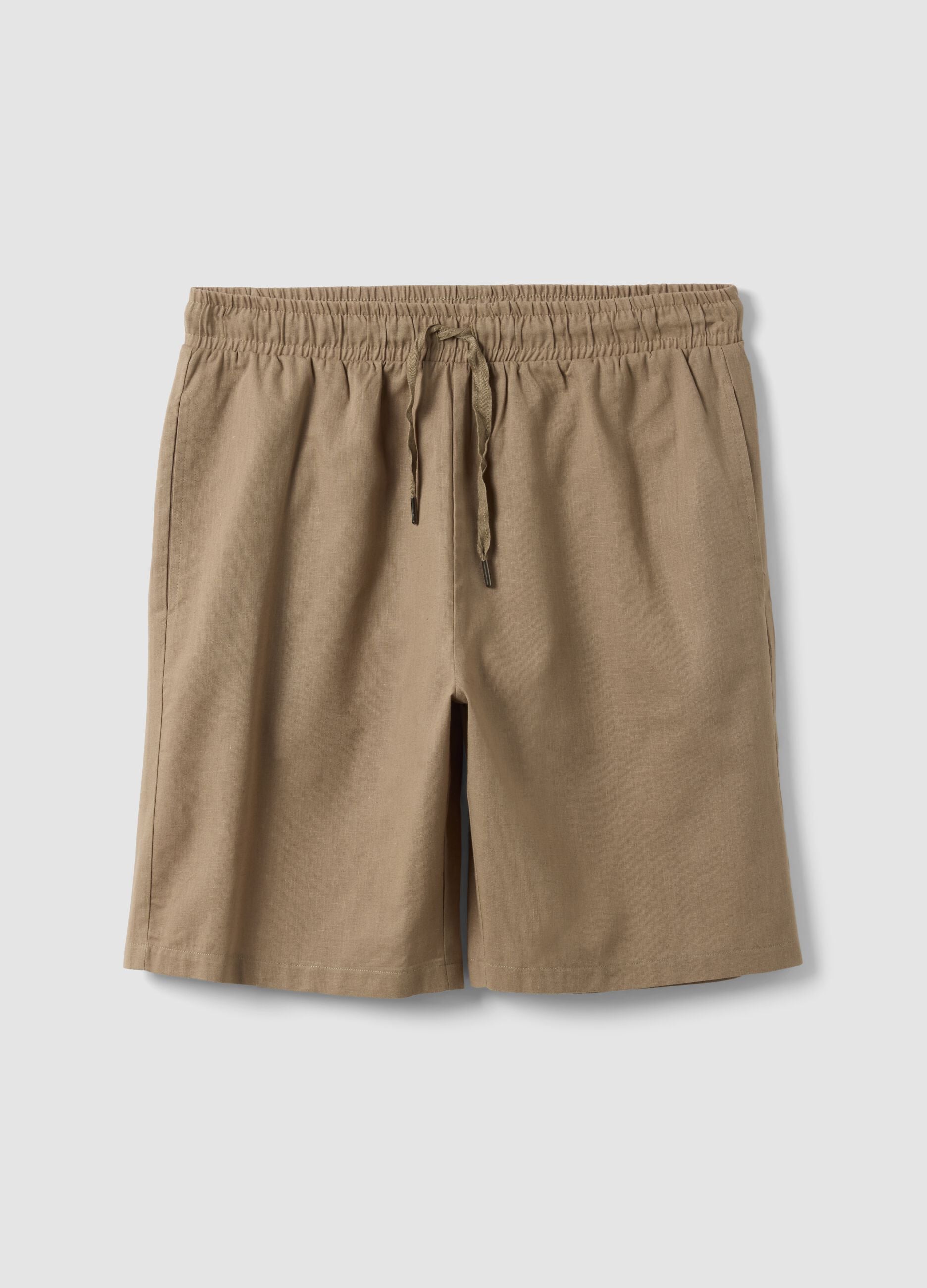 Beige cotton-linen blend pyjama shorts, regular fit