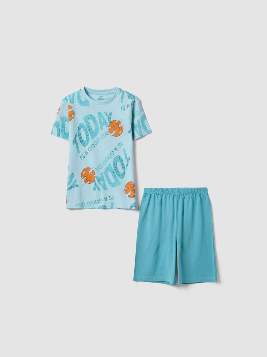 Boys&rsquo; light blue pure cotton short pyjamas with prints_0
