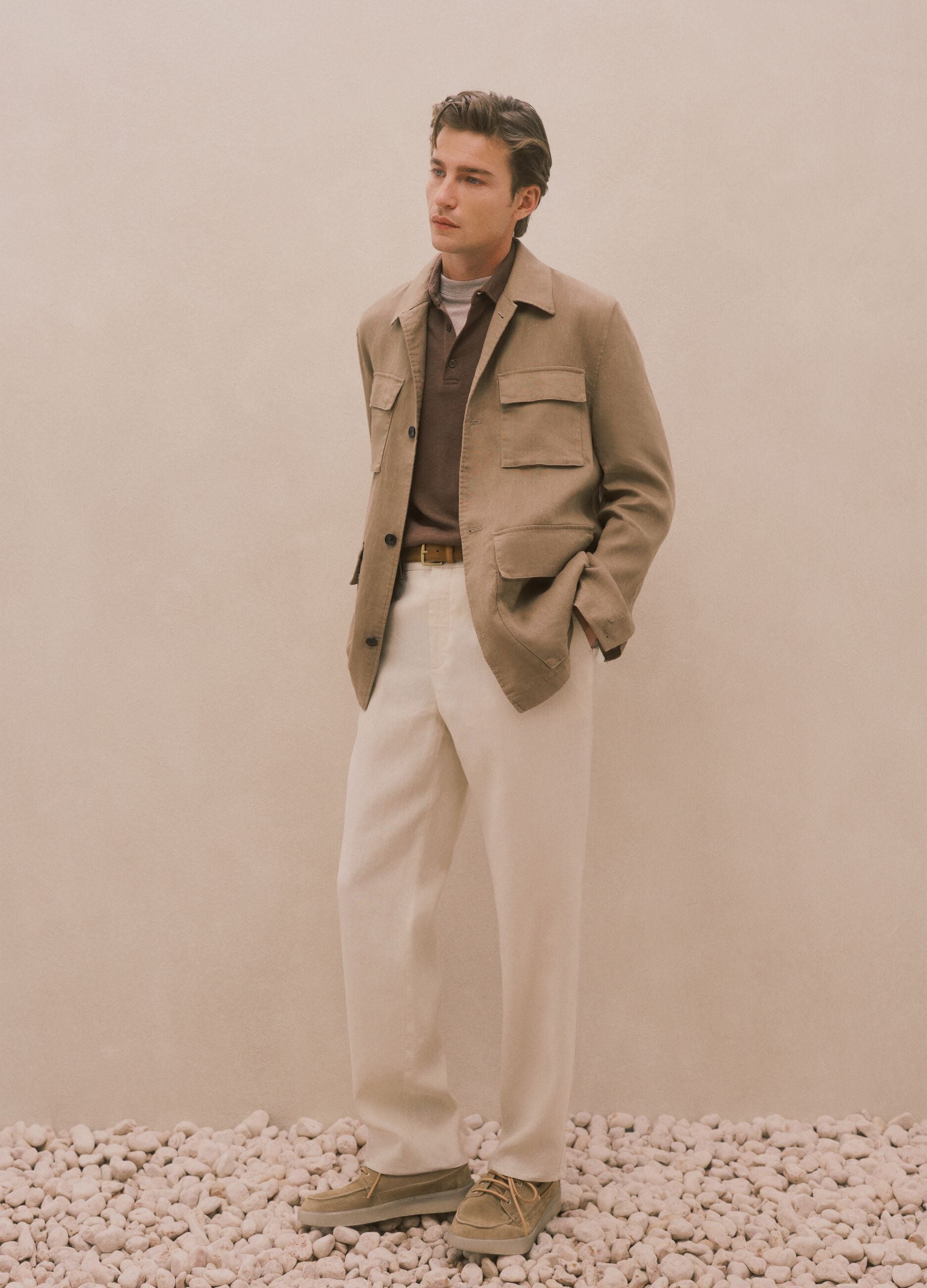 Brown pure linen blazer regular fit