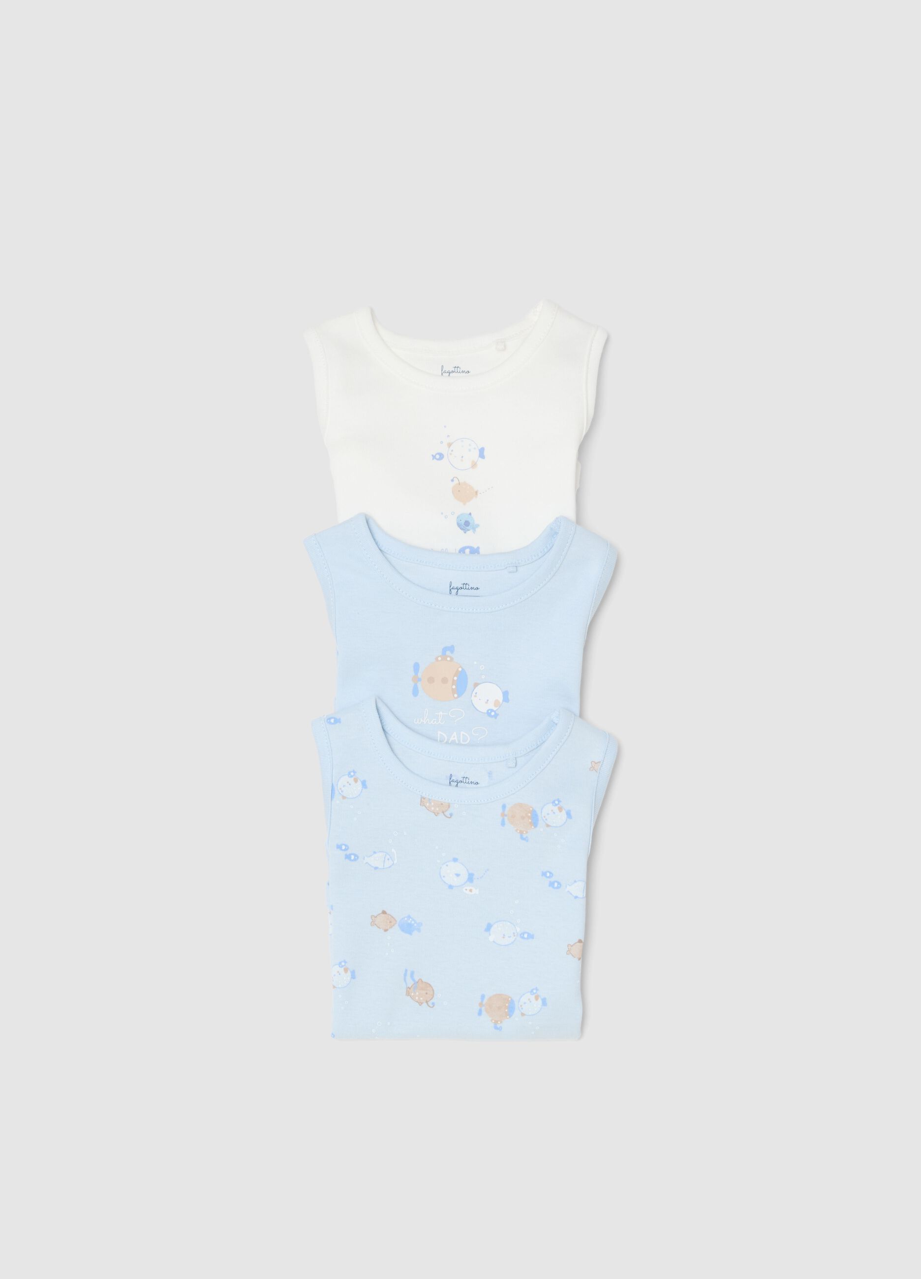 Multicoloured sleeveless pure cotton baby bodysuit pack
