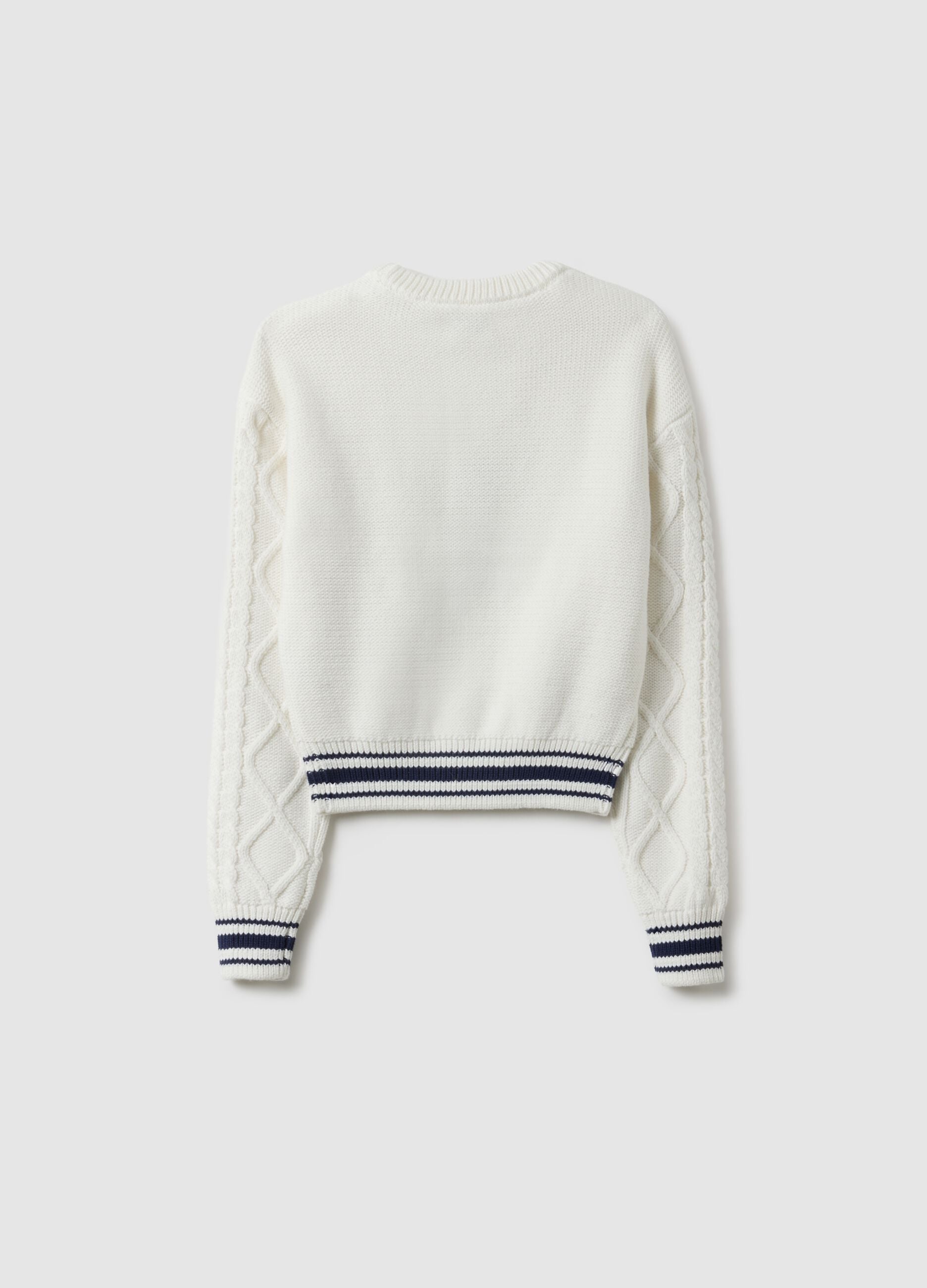 Girls' regular fit white pure cotton jumper with embroidery