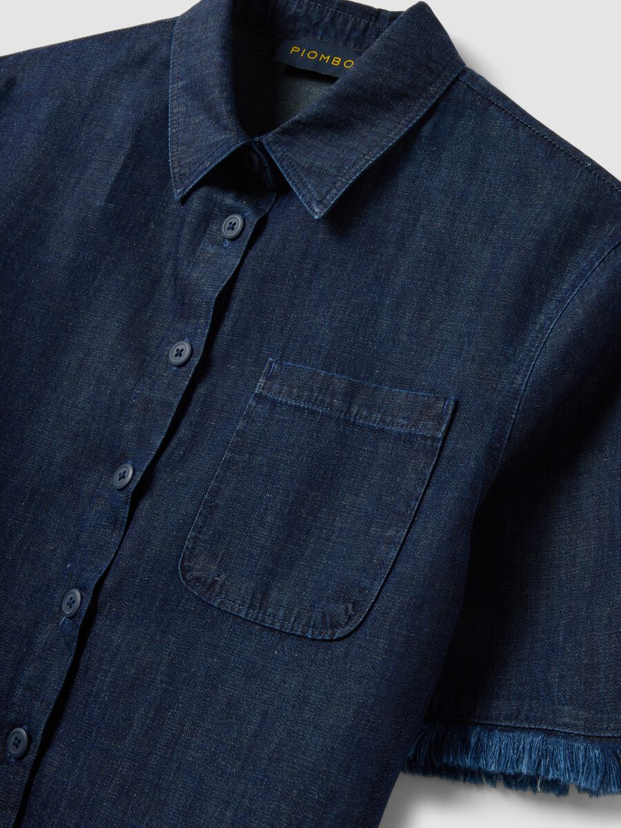 Blue denim shirt in cotton blend, oversized fit with frayed hem_5