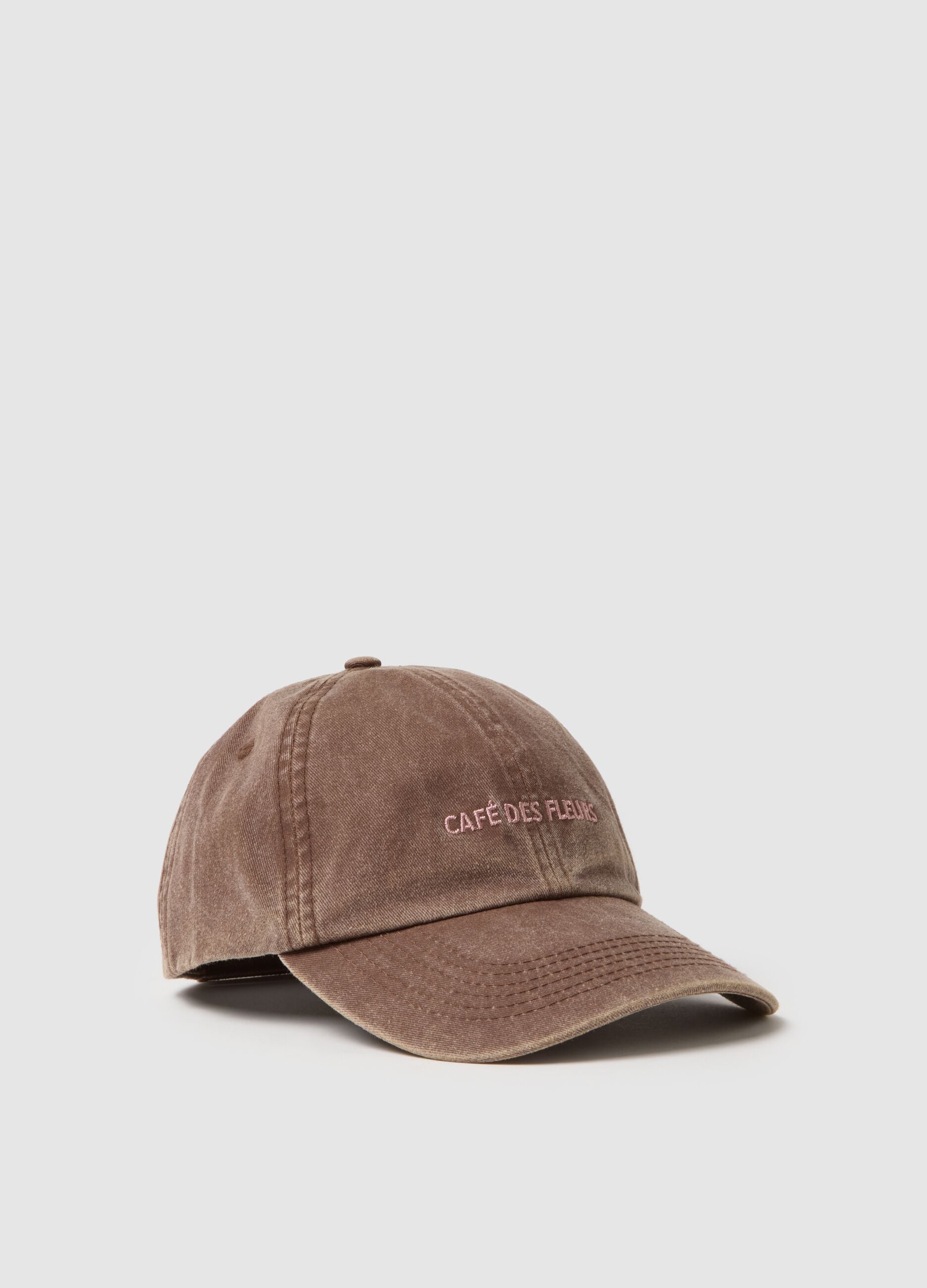 Brown pure cotton baseball cap with embroidery
