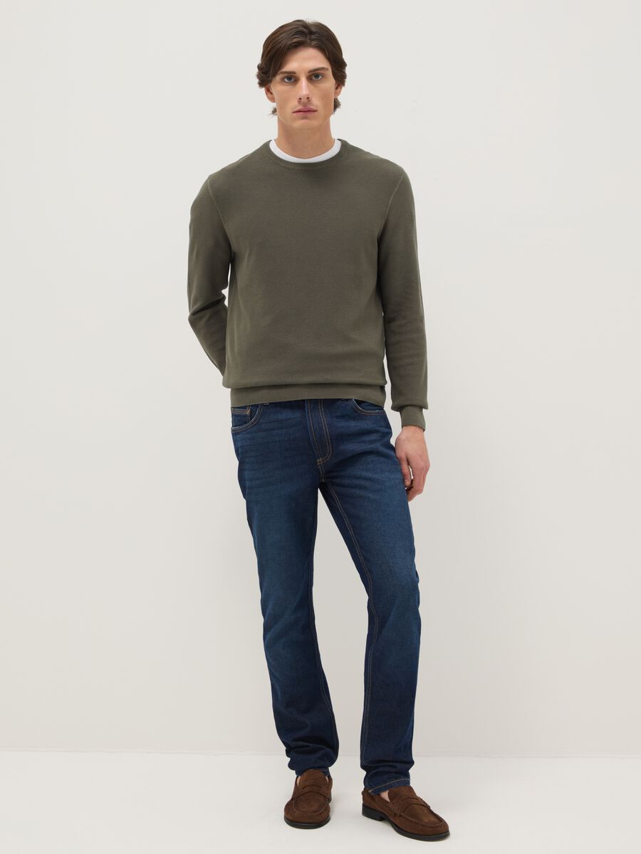 Maglione girocollo verde in puro cotone regular fit_1