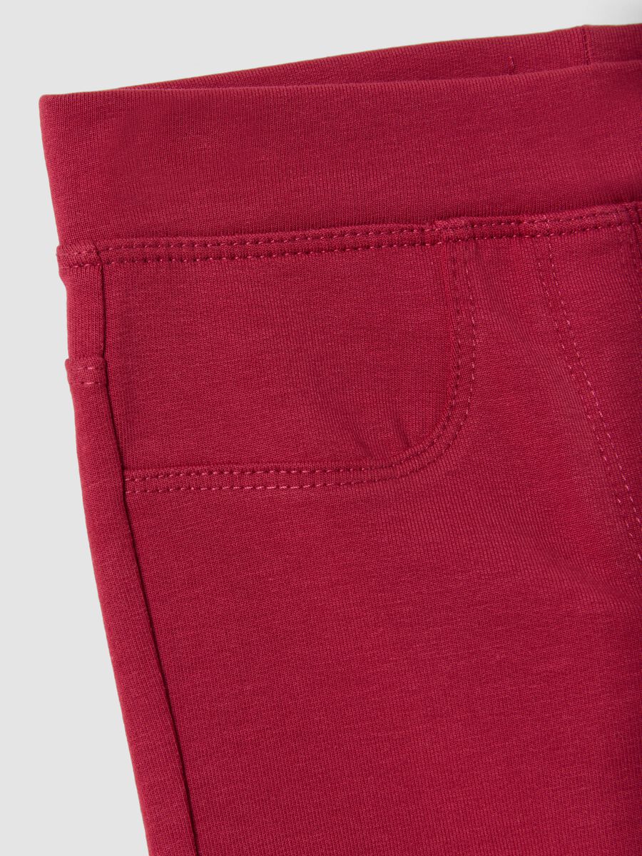 Red slim-fit organic stretch cotton treggings for girls_3