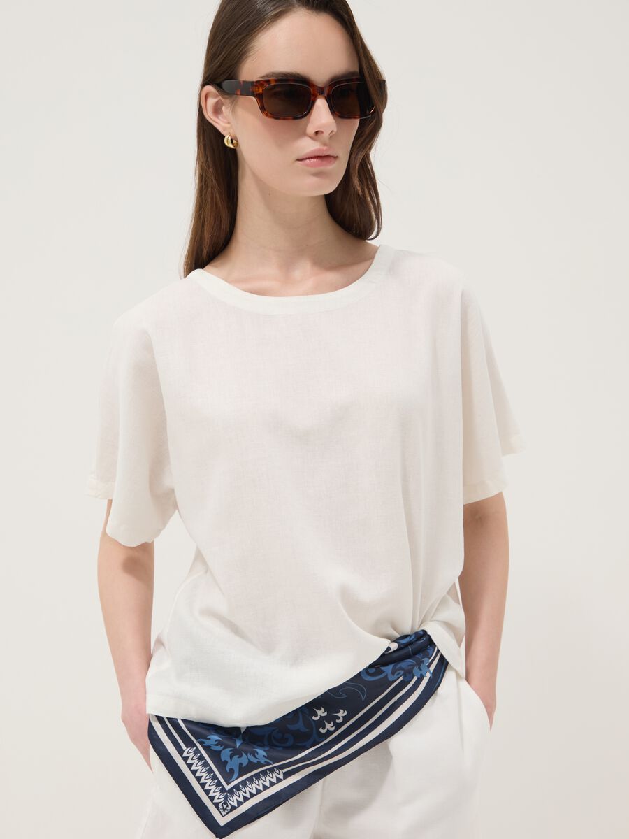 White linen and viscose blend blouse, regular fit_0