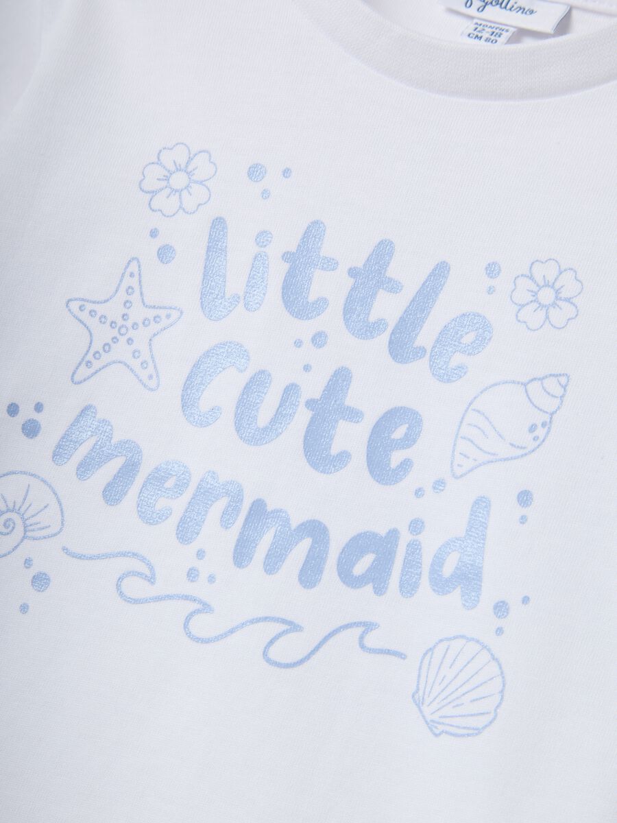 T-shirt bianca in puro cotone organico da bimba con stampa marina_3