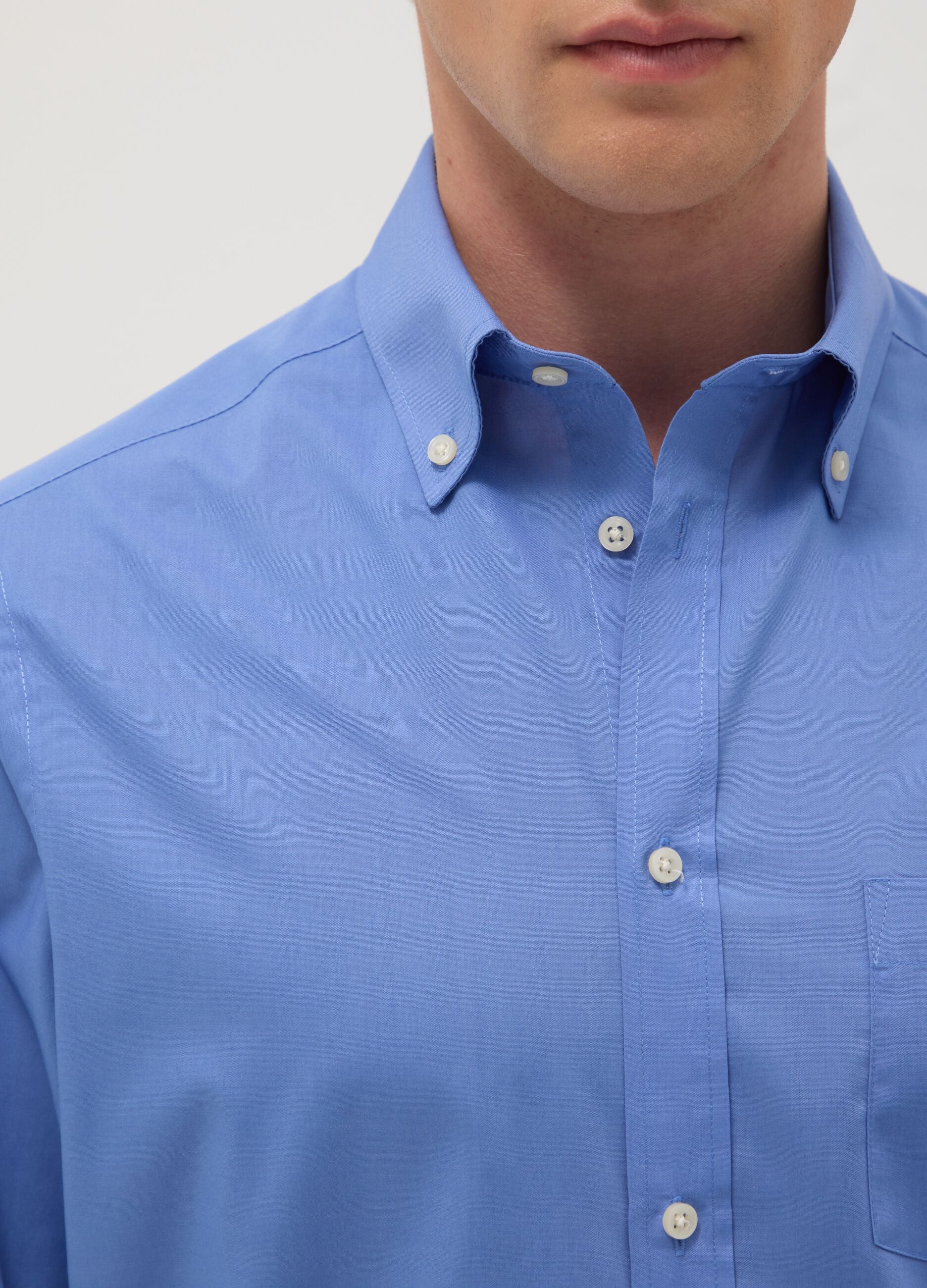 Regular Fit Easy Iron Blue Shirt with Button-Down Collar