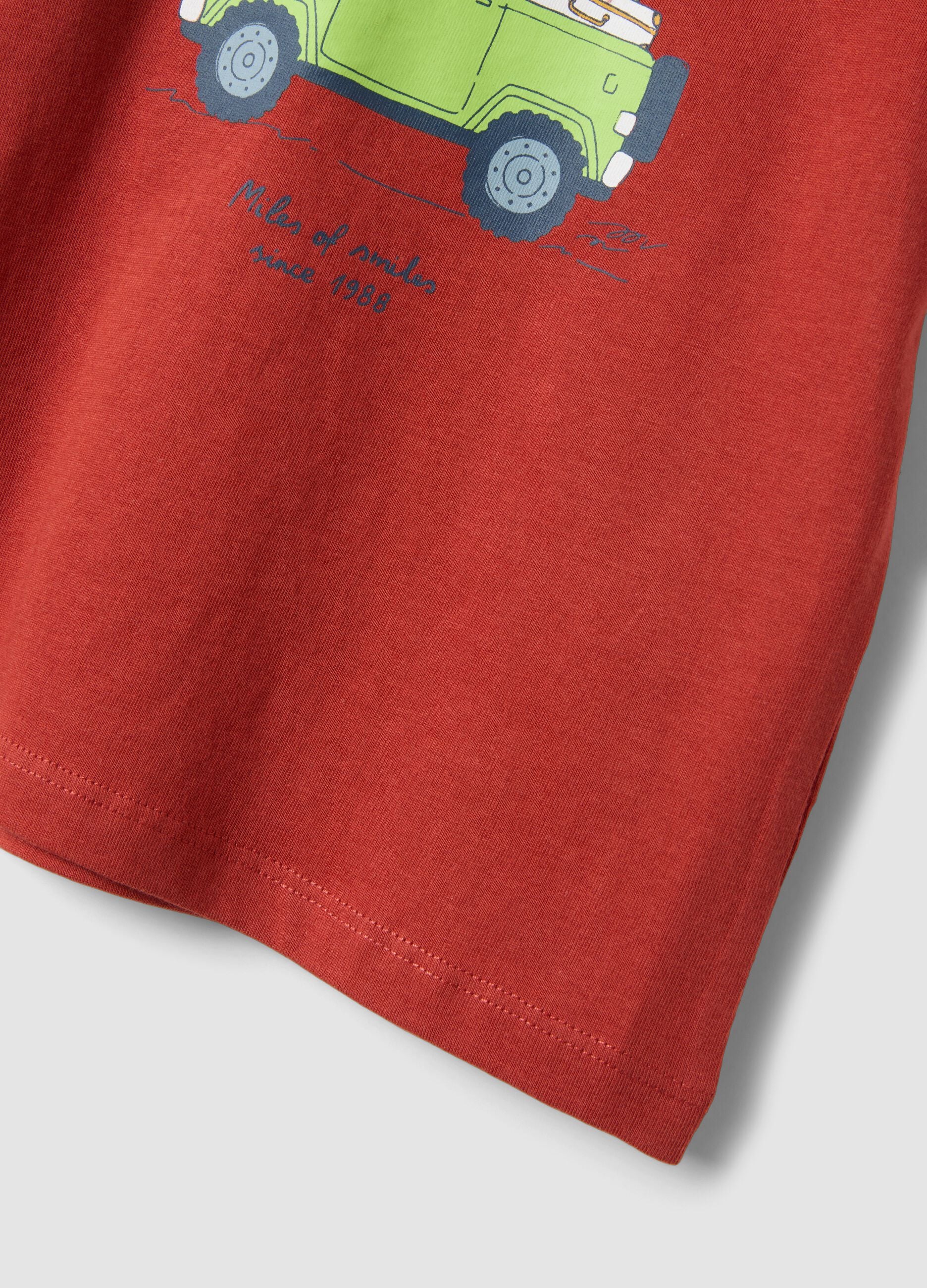 Red organic cotton T-shirt with print, regular fit for baby boy