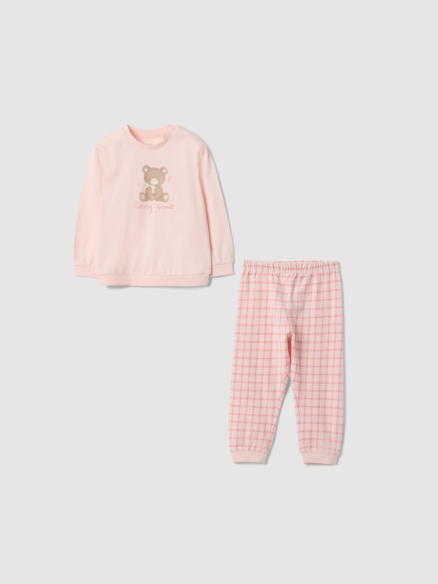 Baby girls&rsquo; pink pure cotton pyjamas with teddy bear print, regular fit_0