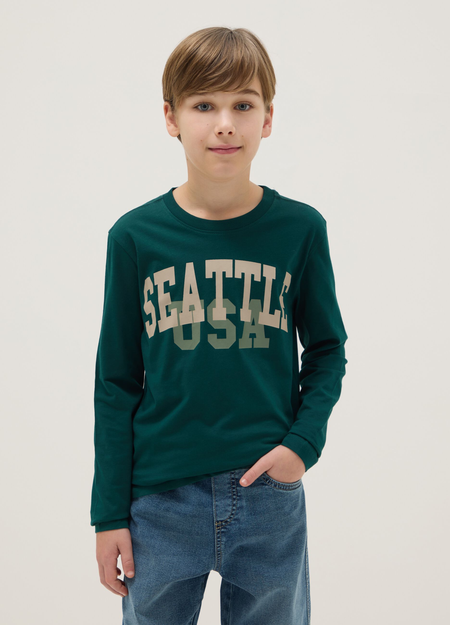 Boys' Pure Cotton Green Long Sleeve Top