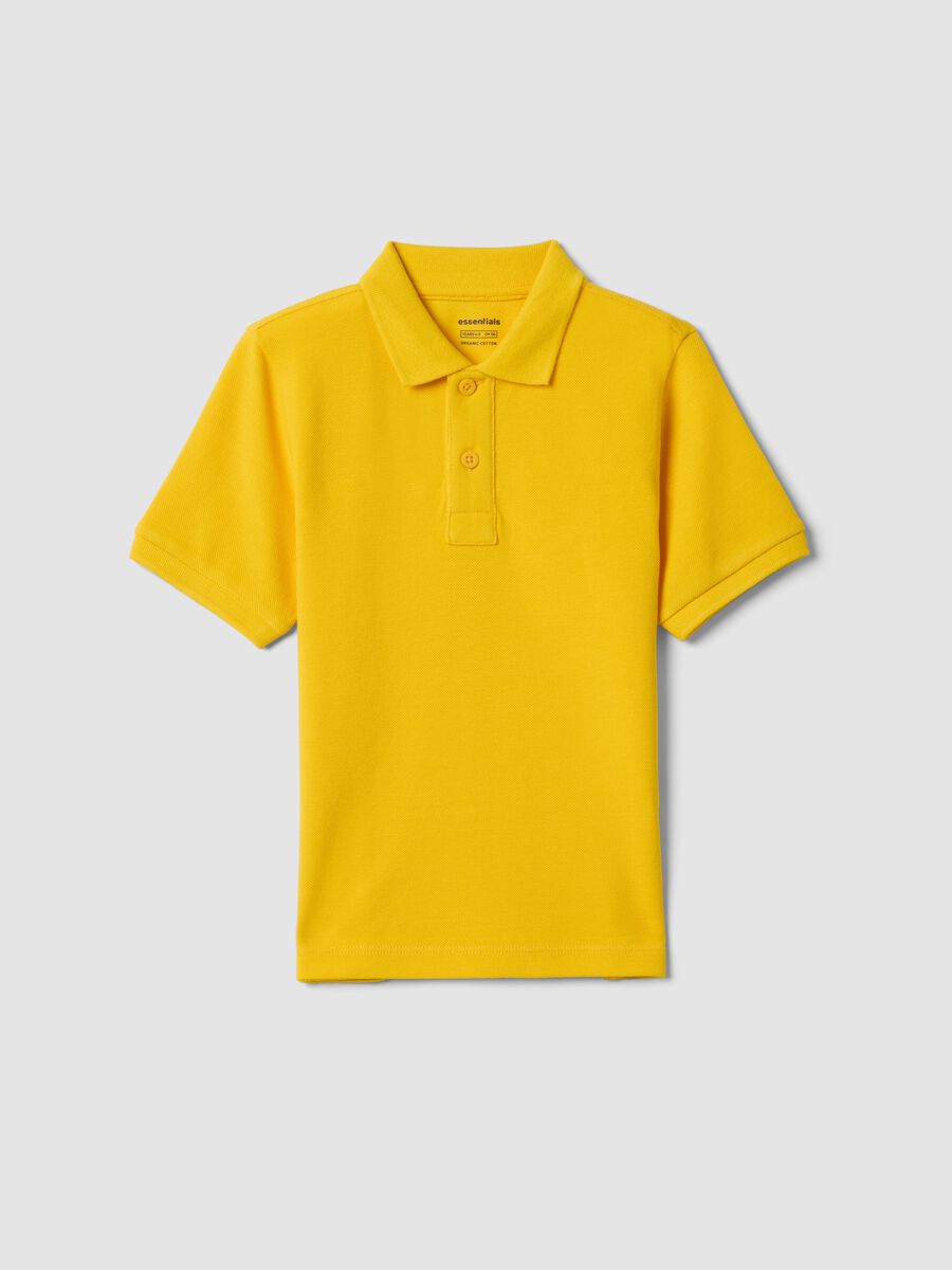 Yellow short-sleeve polo shirt in pure organic cotton for boys_0