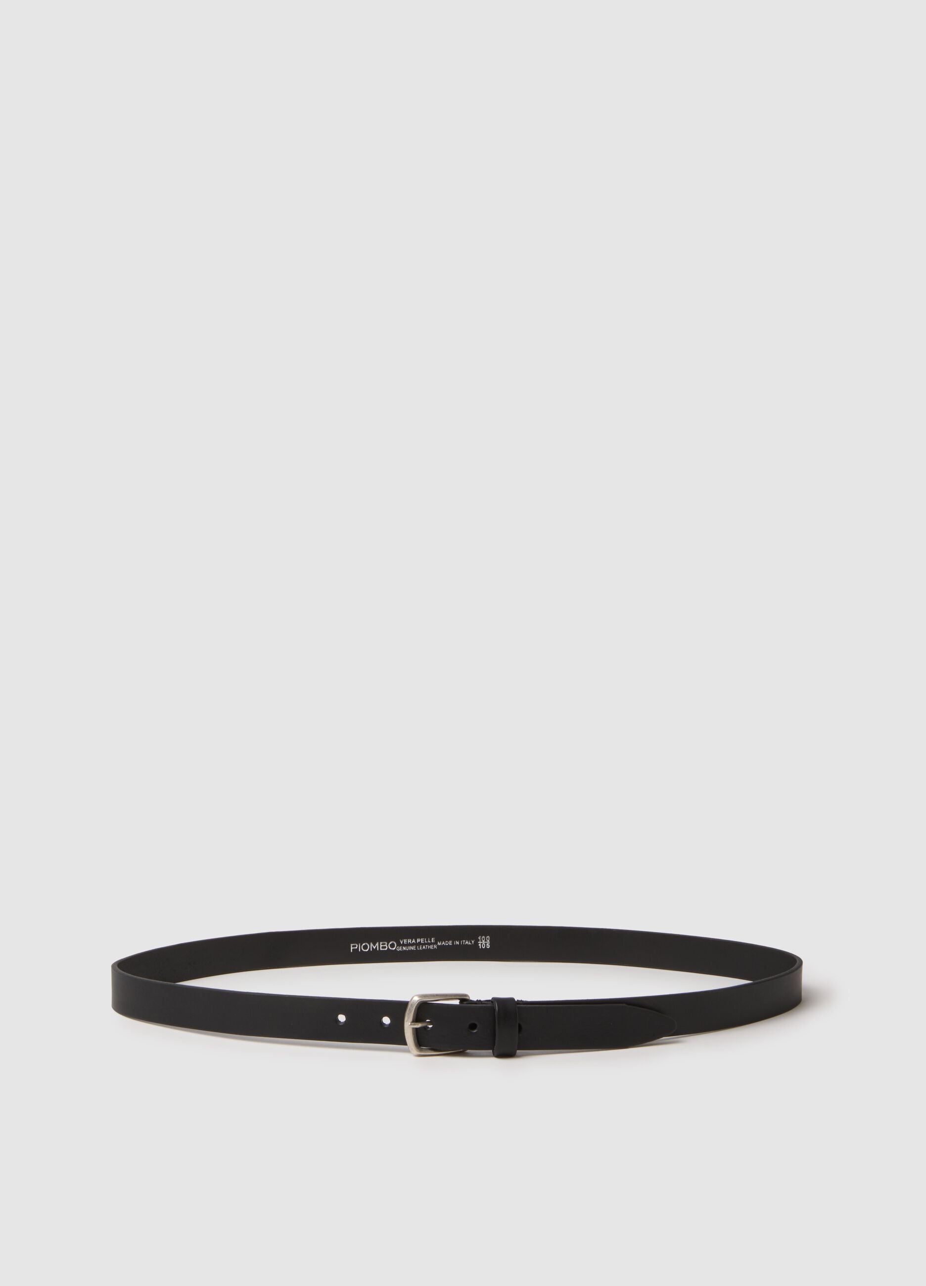 Black genuine leather belt with metal buckle