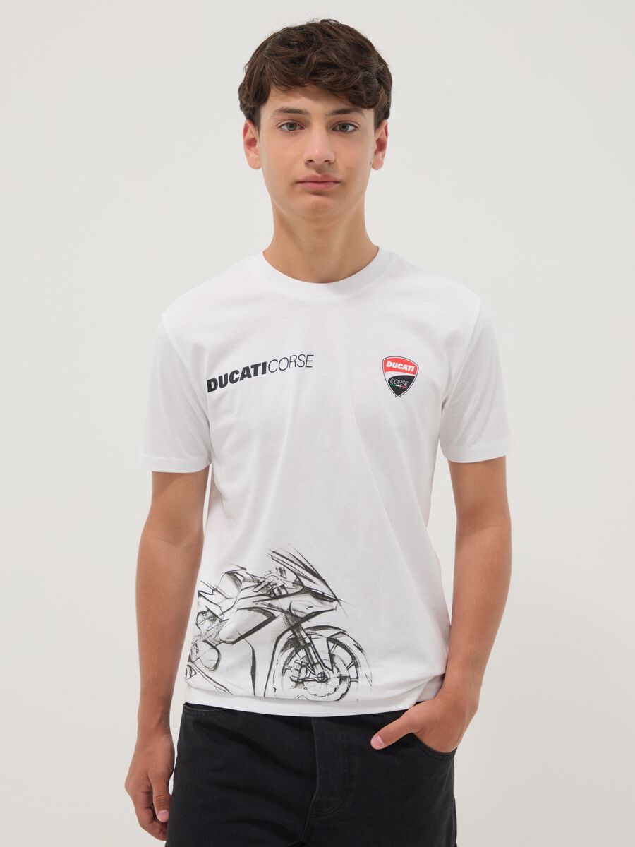 T-shirt bianca a maniche corte in misto cotone per ragazzo relaxed fit_0