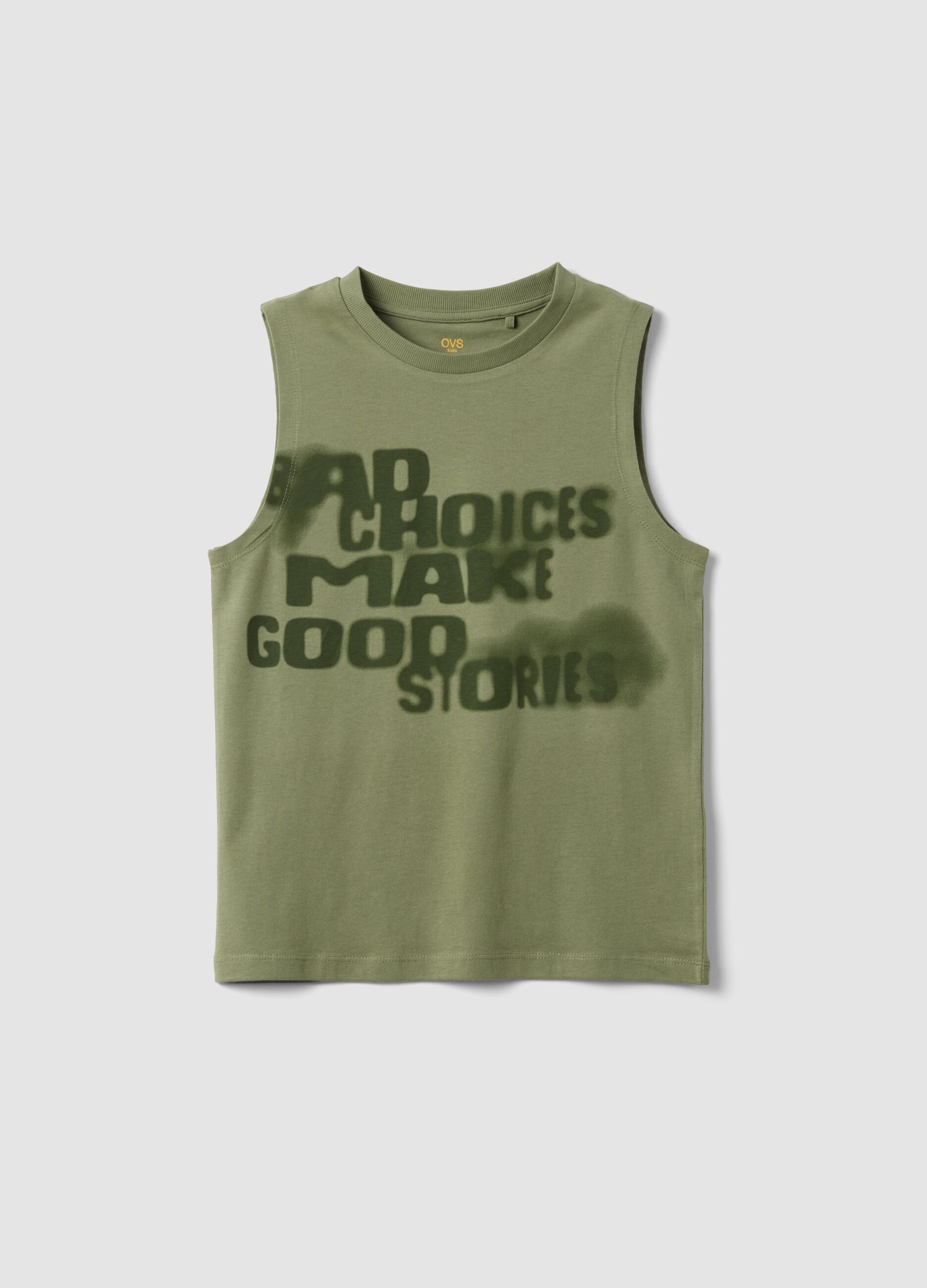 Green pure cotton oversized vest top
