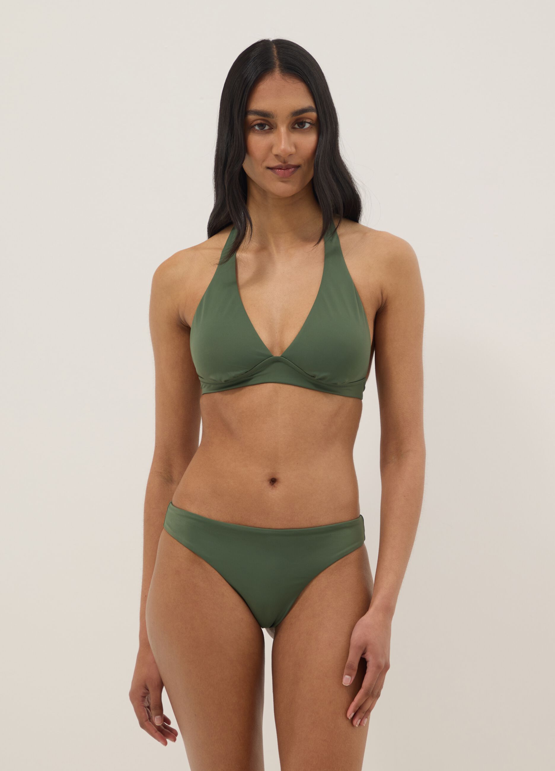 Green stretch triangle bikini top