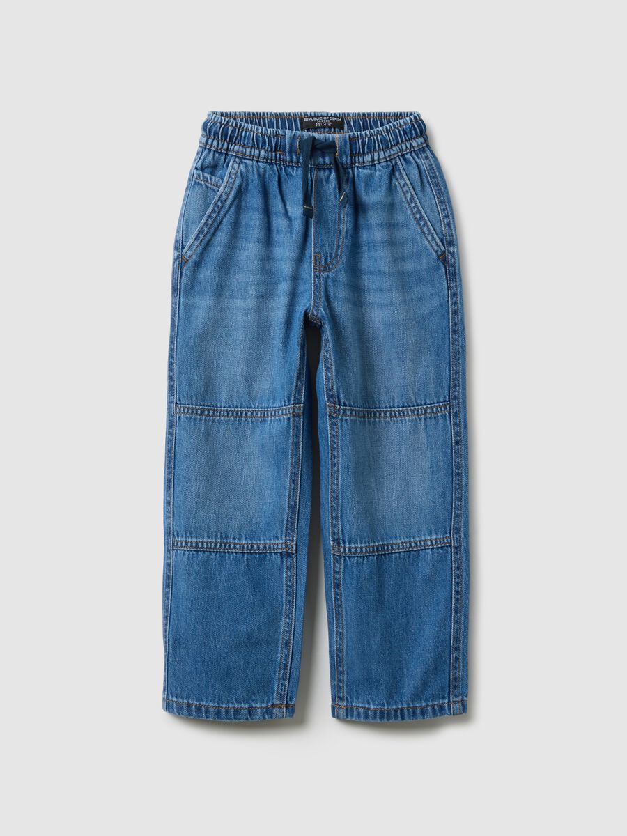 Boys' blue denim cotton blend relaxed fit jeans_0