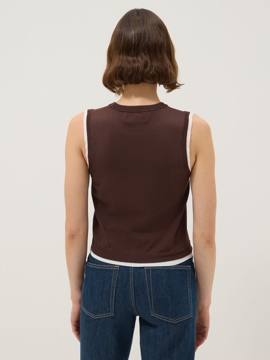 Brown Sleeveless Viscose Blend Tank Top - Regular Fit_3