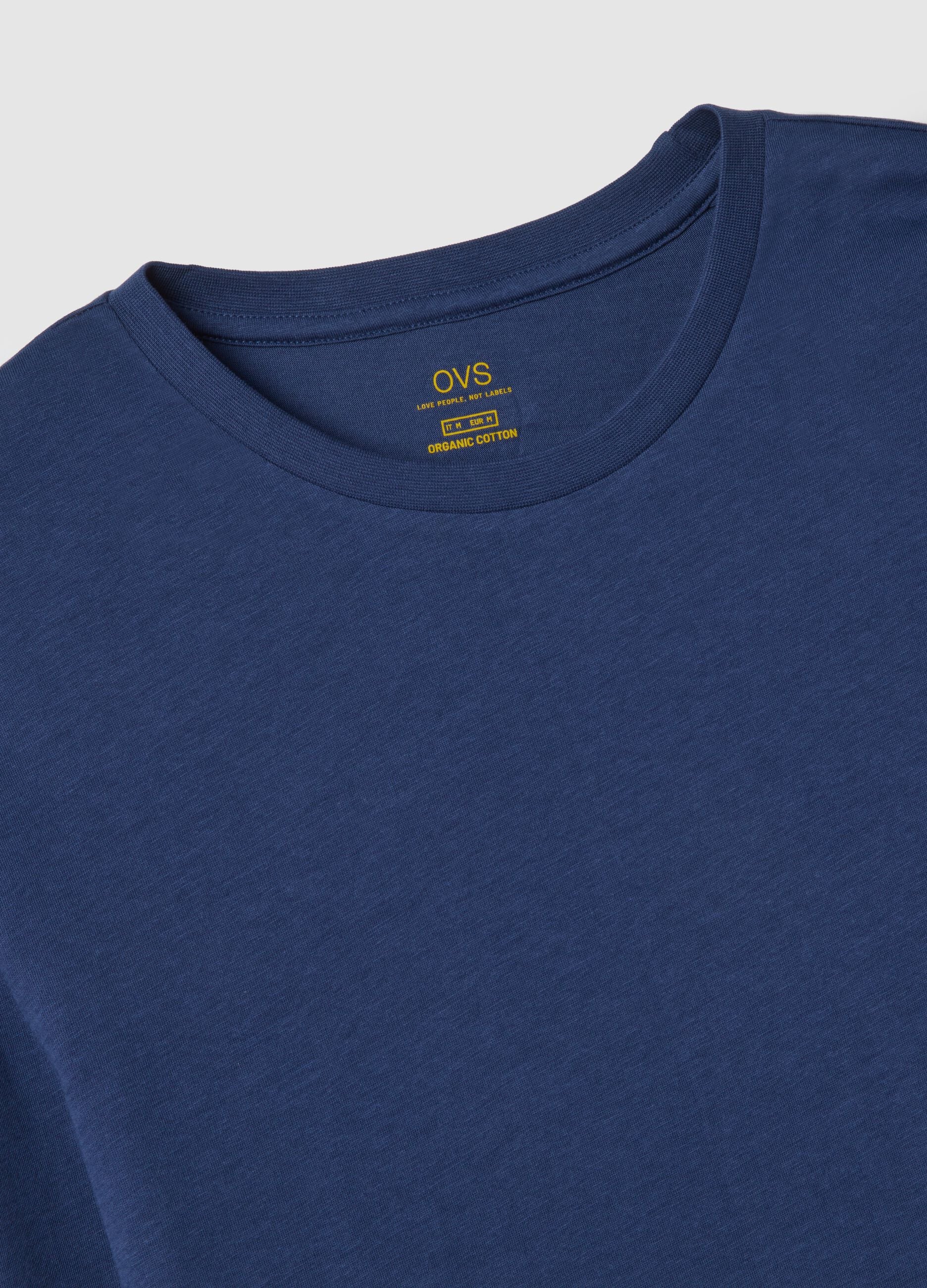 Blue crew neck long sleeve pyjama in pure cotton regular fit