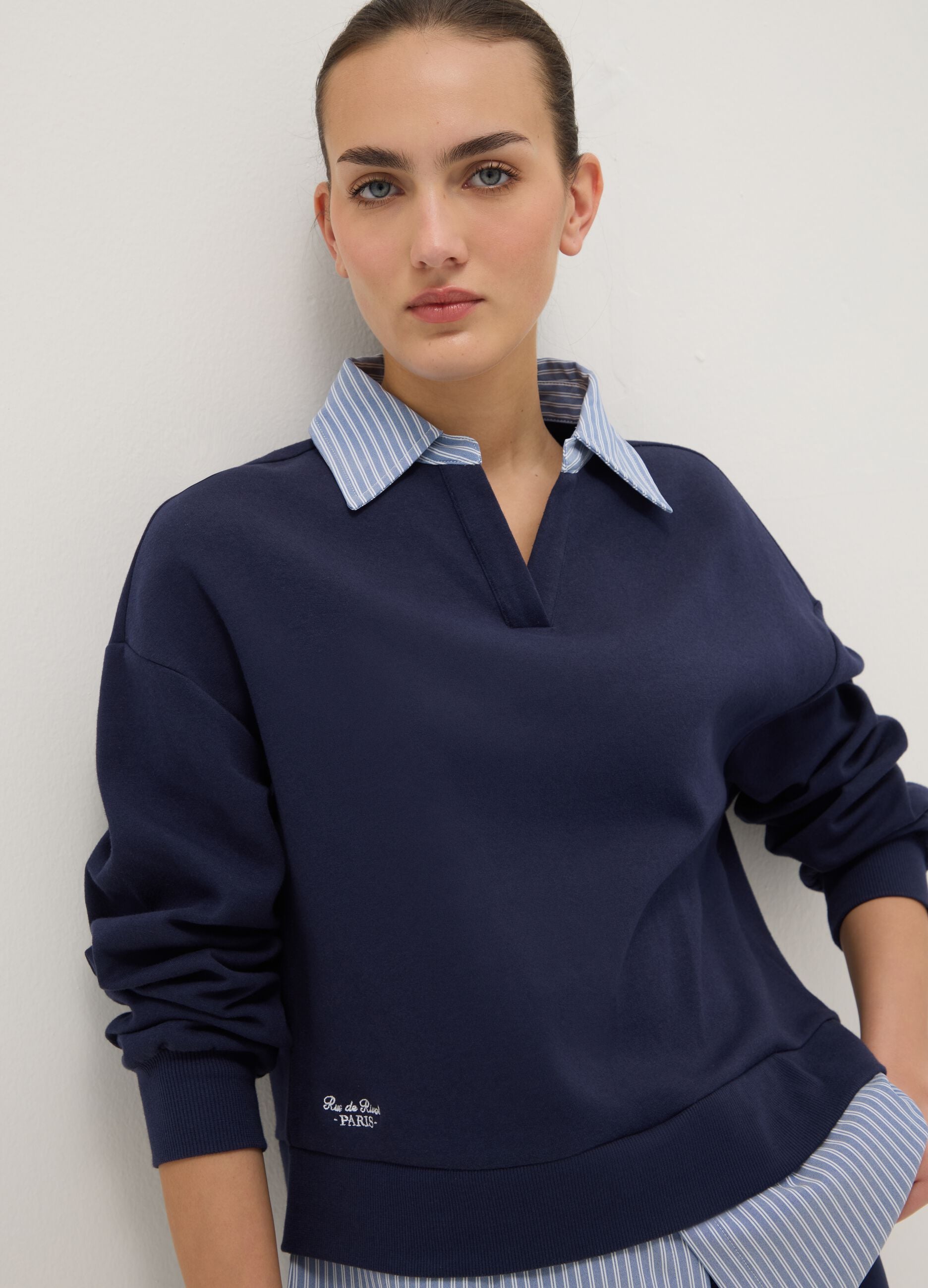 Blue cotton-blend regular fit jumper