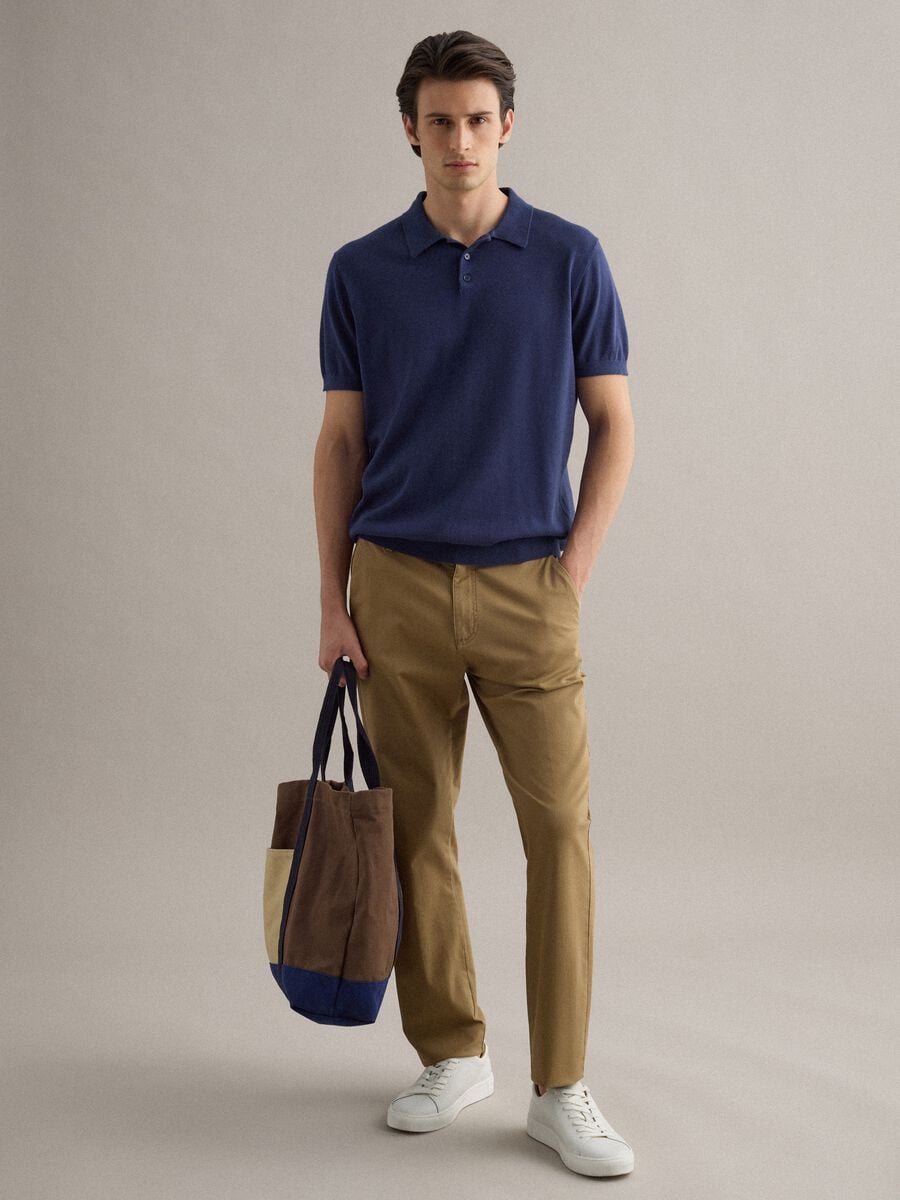 Regular fit blue polo made of cotton, linen, and silk blend_2