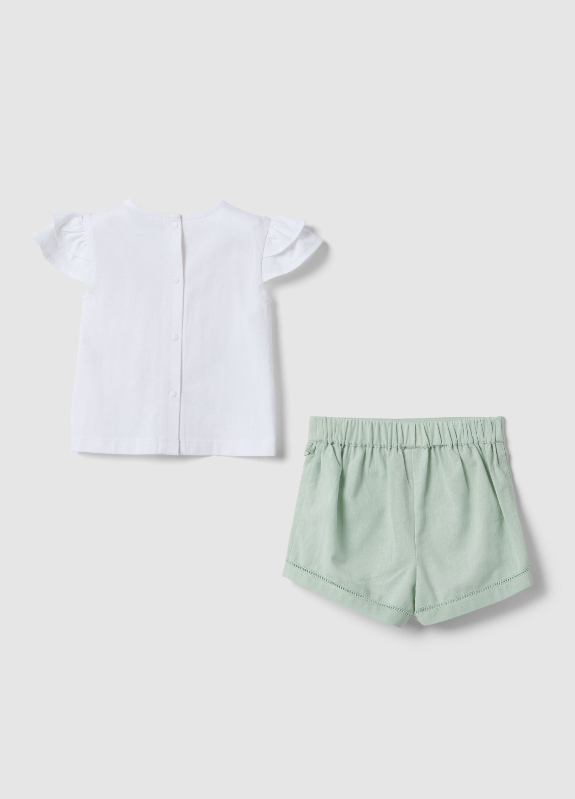 Multicolour cotton and linen blend set for newborn girl with applied flowers