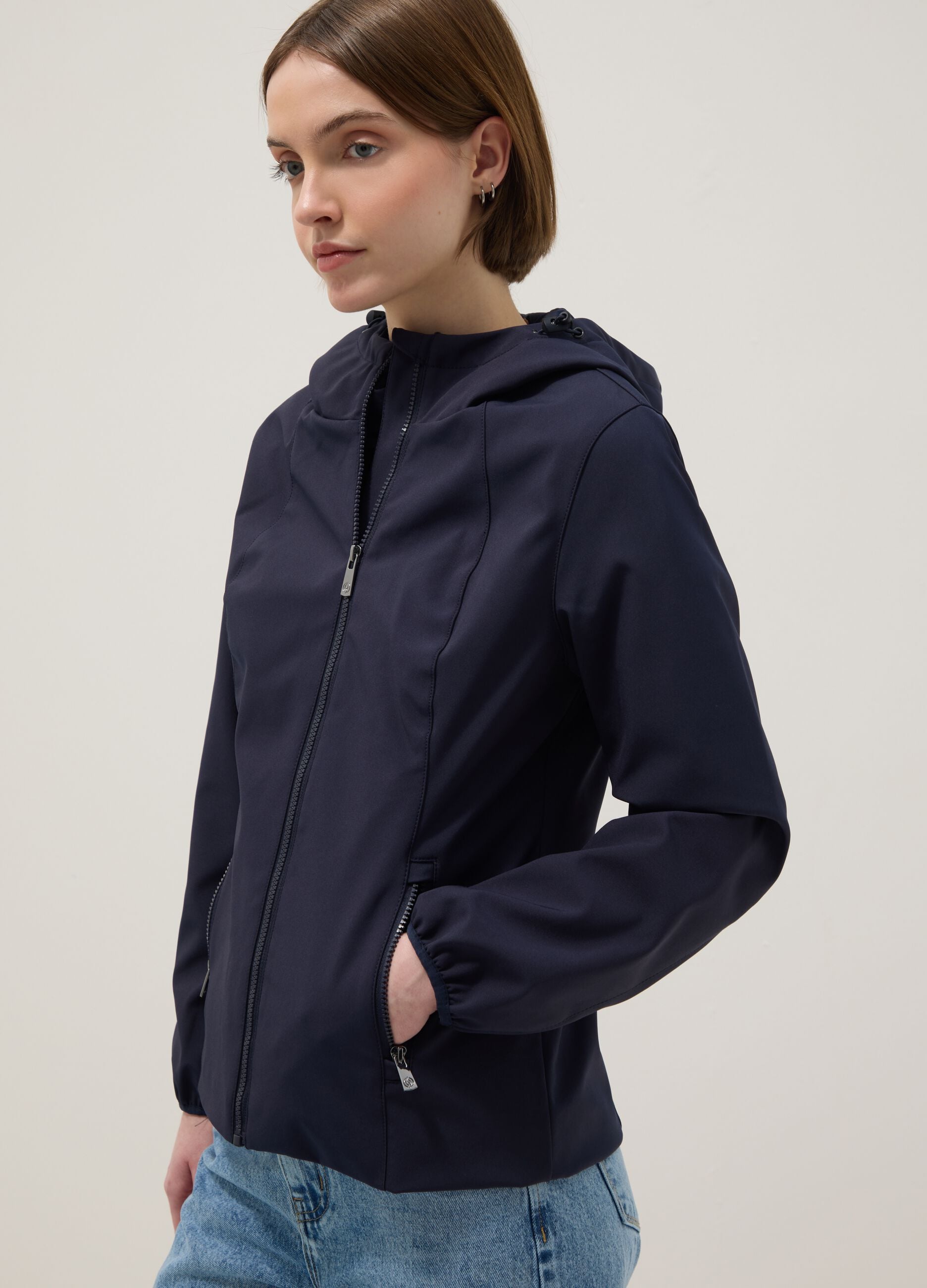 Blue waterproof jacket regular fit with zip and hood