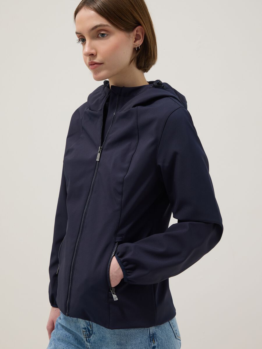 Blue waterproof jacket regular fit with zip and hood_0