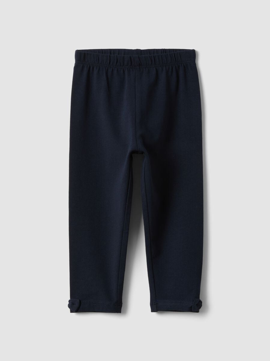 Blue stretch organic cotton leggings with bows for baby girl_0