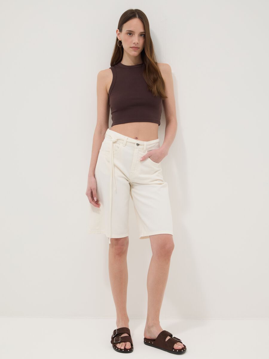 Tank top marrone crop in cotone elasticizzato fitted_2