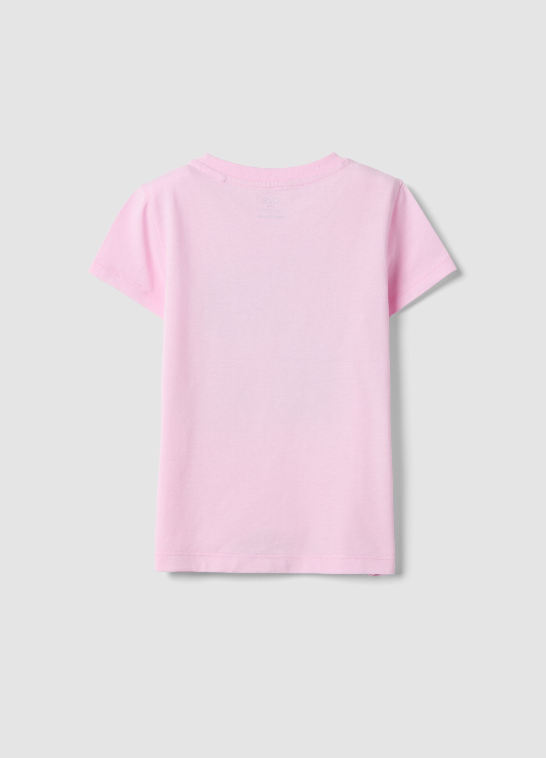 Girls' regular fit pink pure cotton T-shirt with fruit