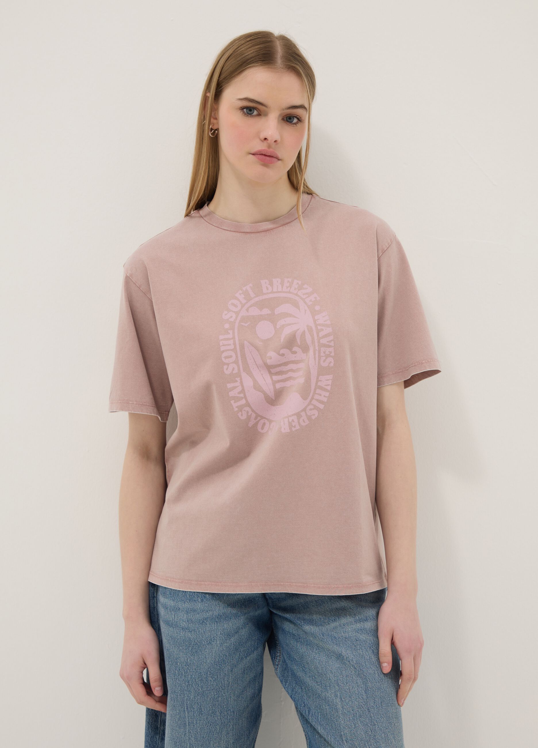 Pink pure cotton relaxed fit t-shirt with print
